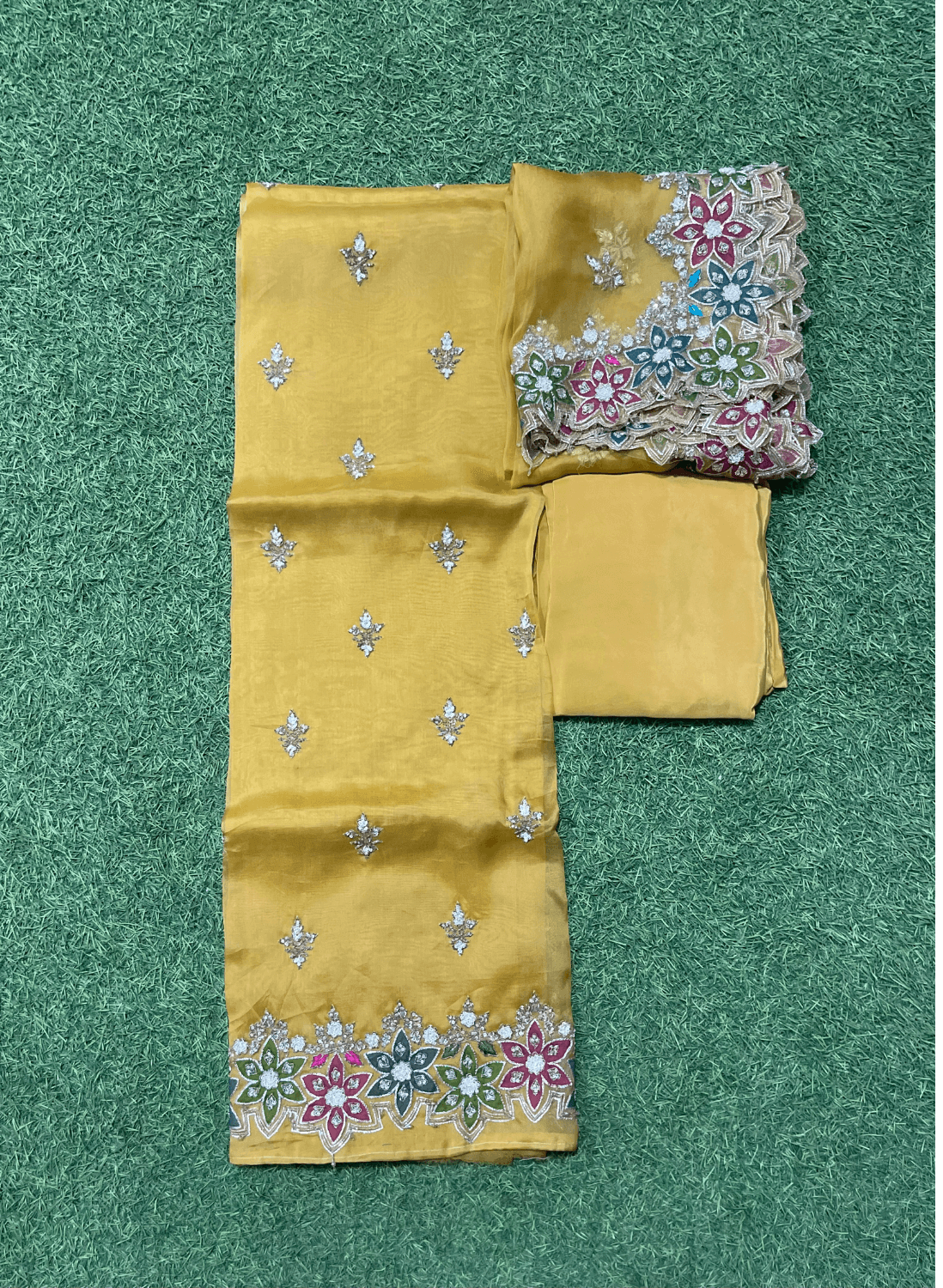 FS112 | Mustred | Organza Suit| Party Wear | Wedding | Jaggo | Ring Ceremony | Festival | | F9BEAAA