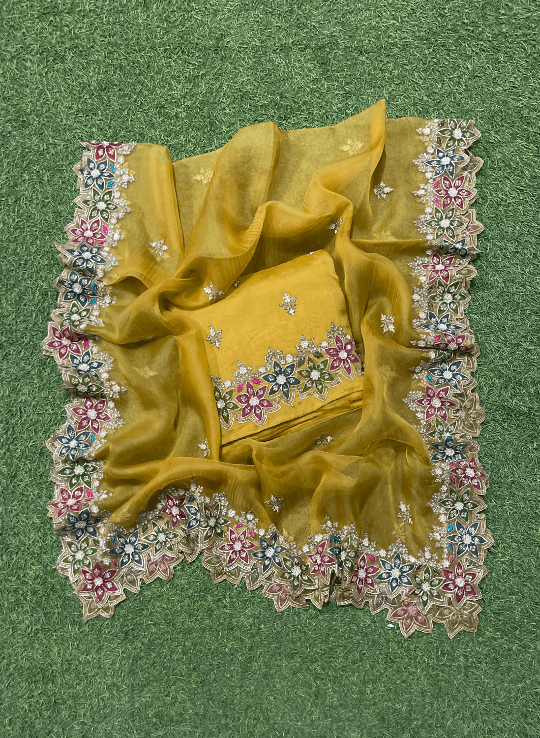 FS112 | Mustred | Organza Suit| Party Wear | Wedding | Jaggo | Ring Ceremony | Festival | | F9BEAAA