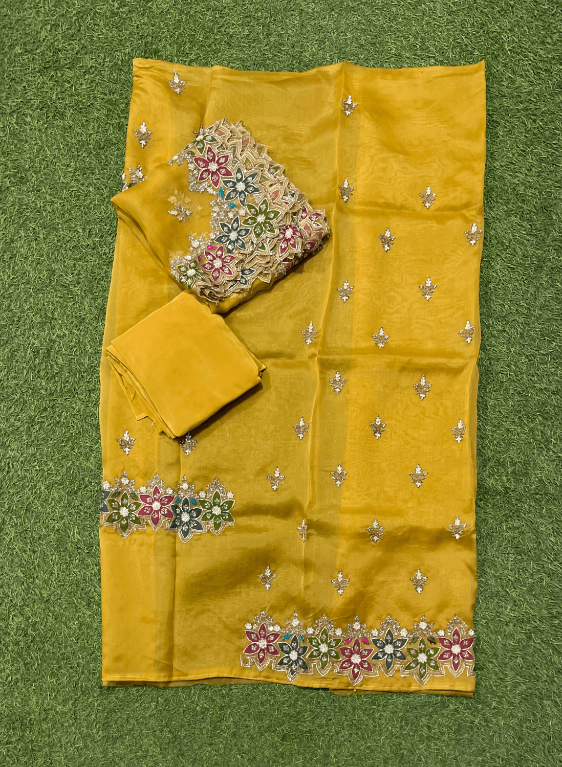 FS112 | Mustred | Organza Suit| Party Wear | Wedding | Jaggo | Ring Ceremony | Festival | | F9BEAAA