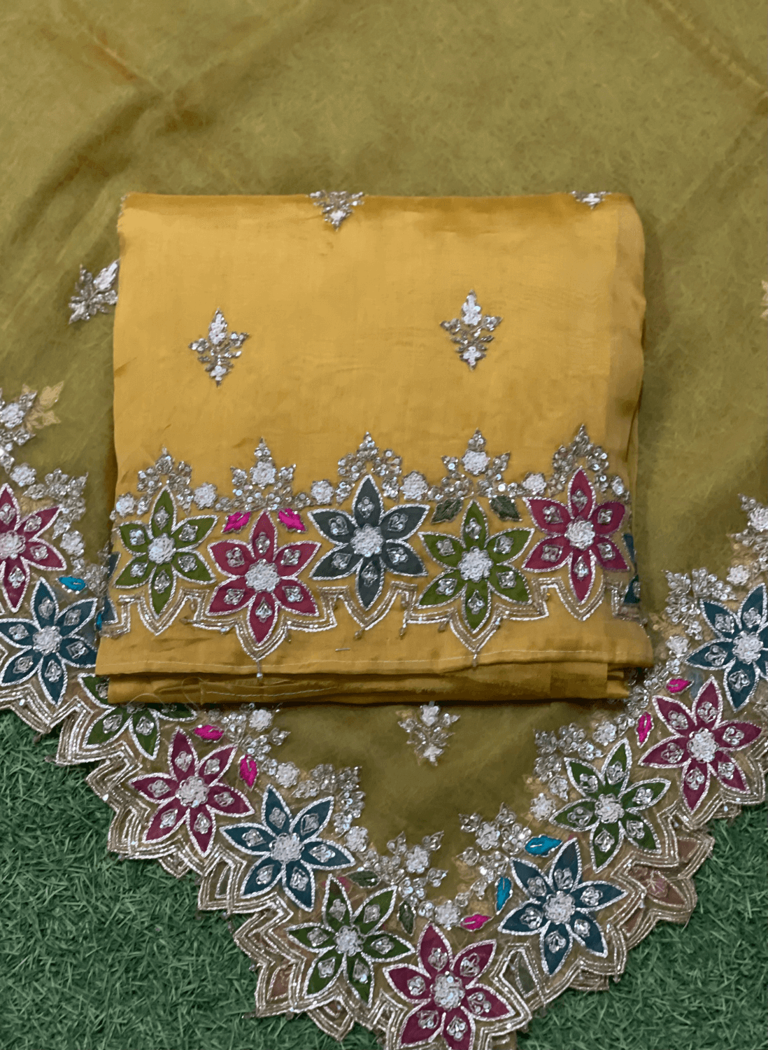 FS112 | Mustred | Organza Suit| Party Wear | Wedding | Jaggo | Ring Ceremony | Festival | | F9BEAAA