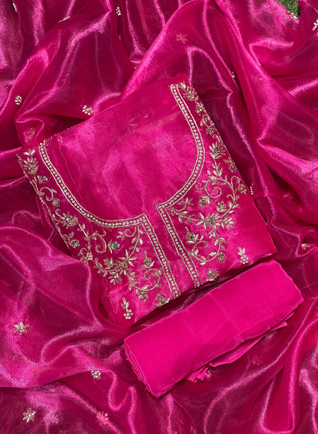 Hot-Pink | Glass Shimmer Suit| Party Wear | Wedding | Jaggo | Ring Ceremony | Festival |