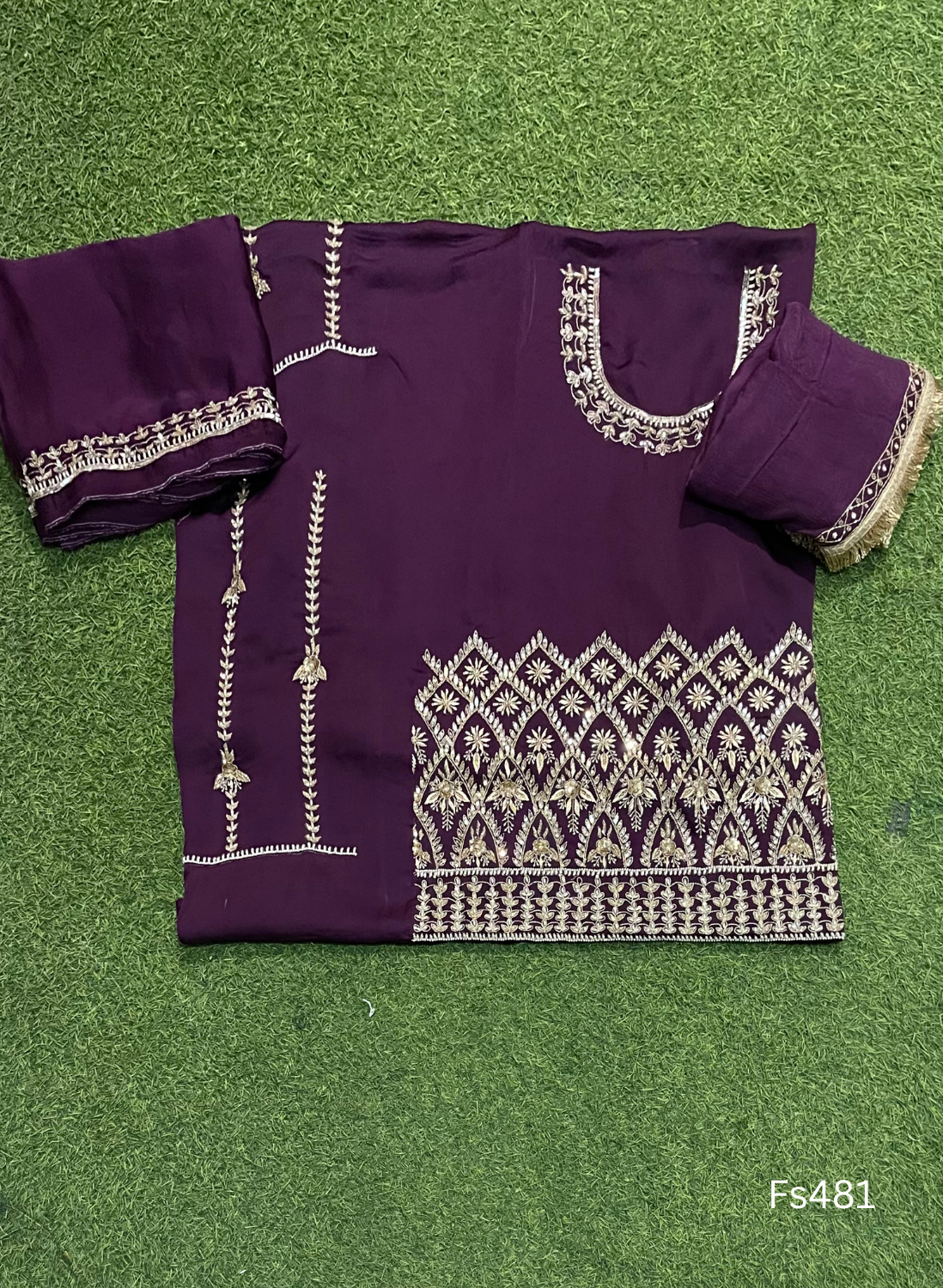 FS481 | Wine | Satin Crepe | Party Wear | Wedding | Jaggo | Ring Ceremony | Festival