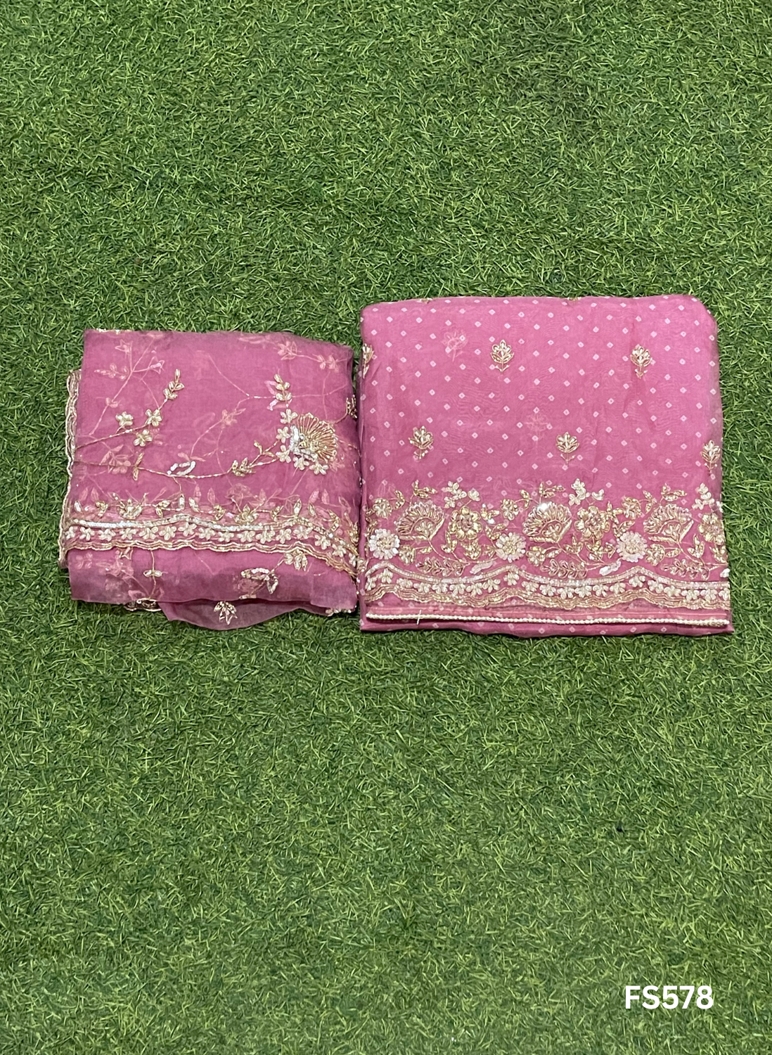 FS578 | Bandani print Organza Suit | Party Wear | Wedding | Jaggo | Ring Ceremony | Festival