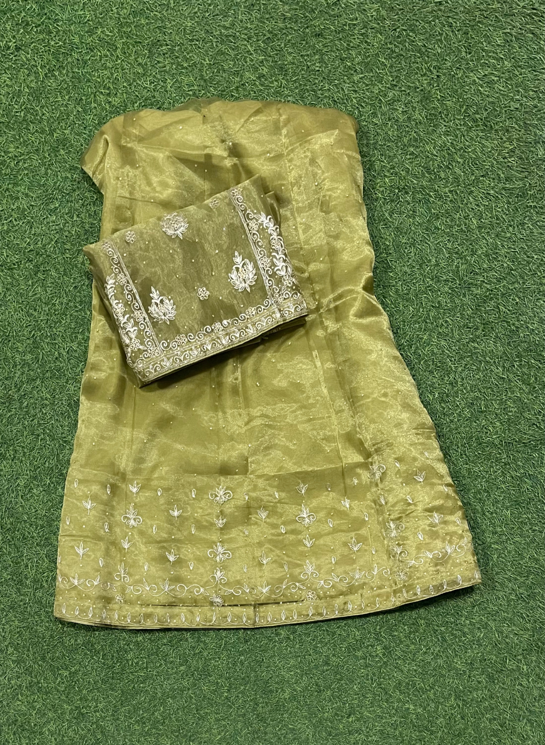 Mehandi | Glass Shimmer | Party Wear | Kurti-Lehnga | Wedding | Jaggo | Ring Ceremony | Festival | Hand-Work suit | FS309