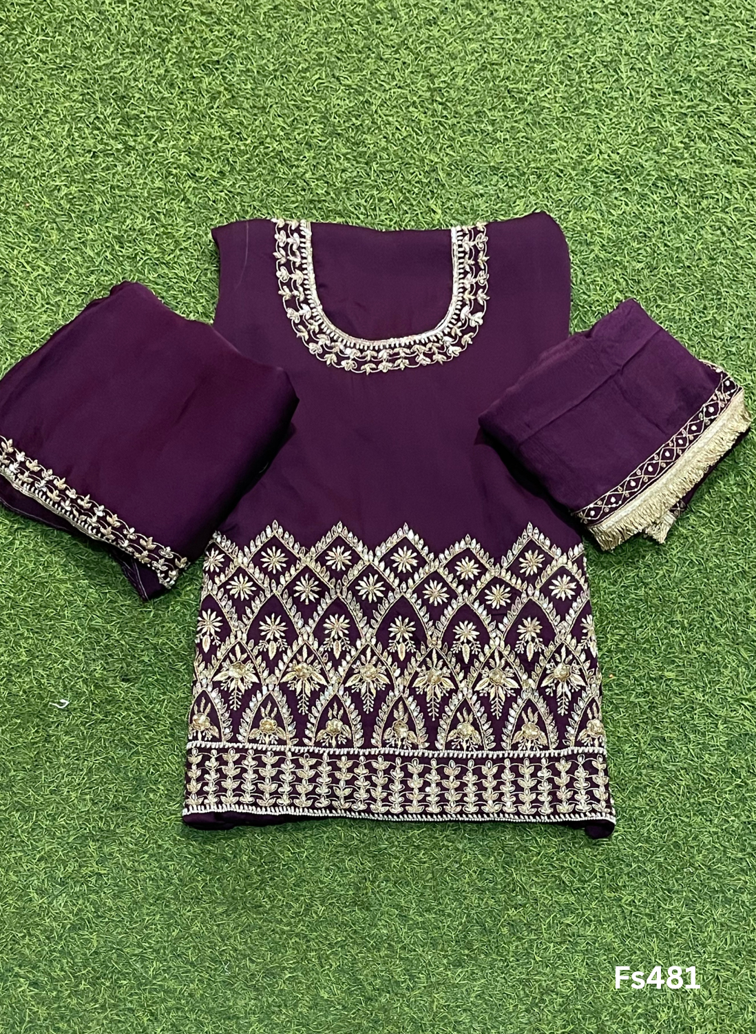 FS481 | Wine | Satin Crepe | Party Wear | Wedding | Jaggo | Ring Ceremony | Festival