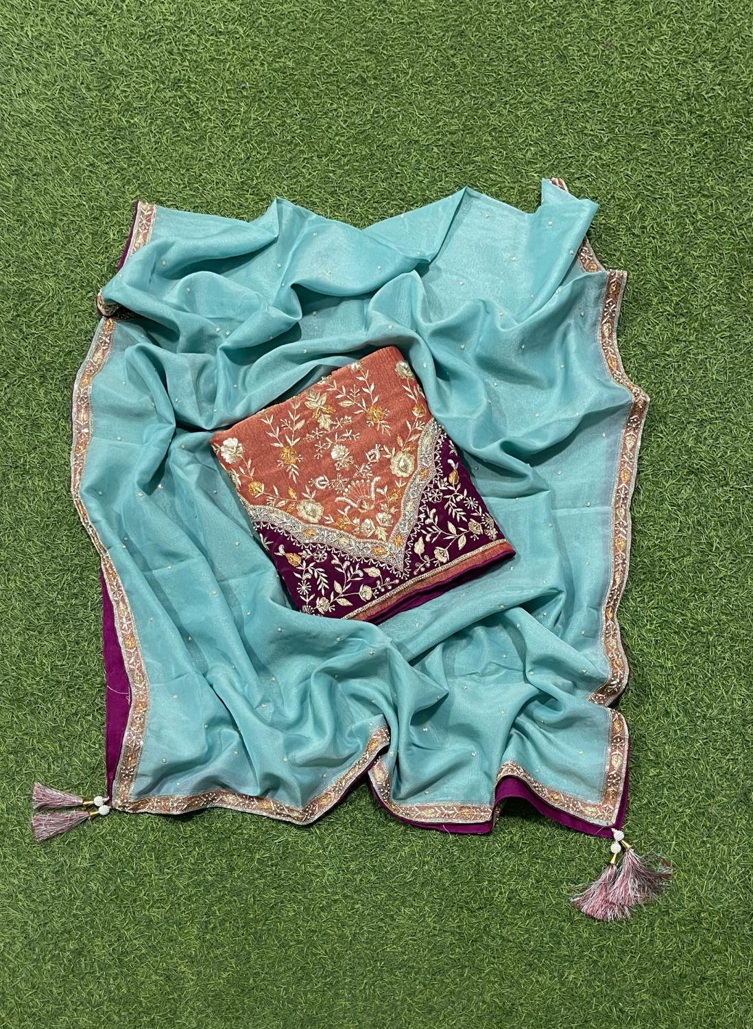 FS162 | Rust |Crush Shimmer Suit | Party Wear | Wedding | Jaggo | Ring Ceremony | Festival |