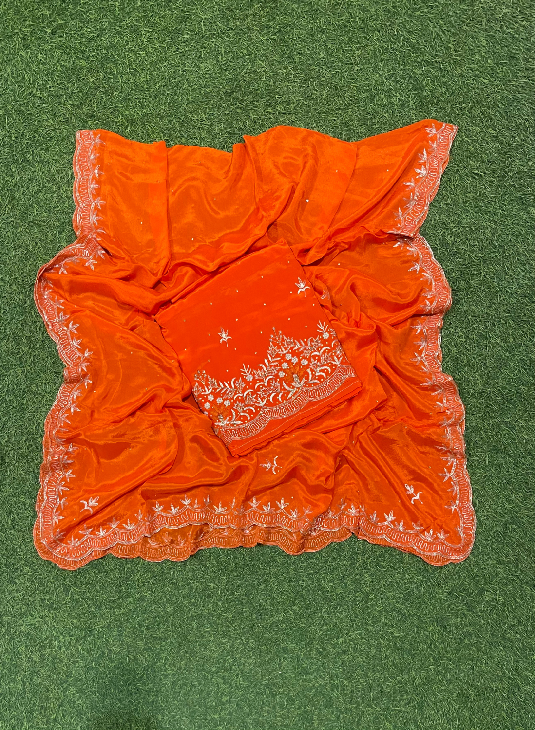 Orange | Crepe Suit | Wedding | Party Wear | Ring Ceremony | Festival Suit | Allover suit |