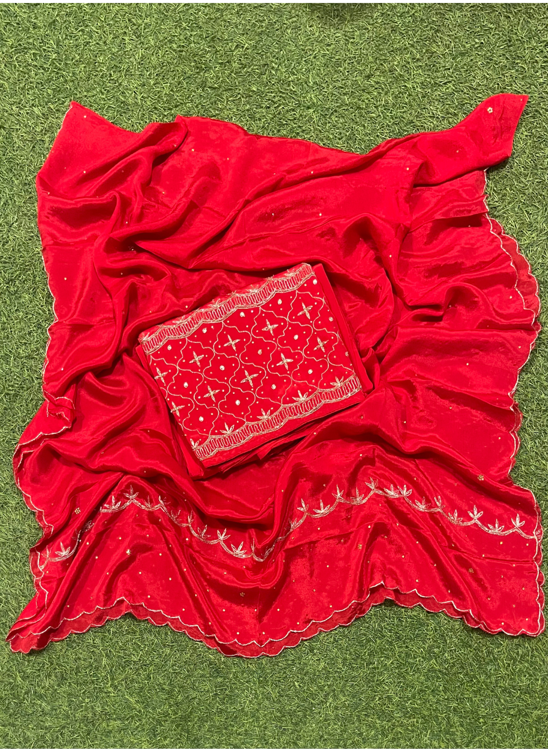 Red | Crepe Suit | Wedding | Party Wear | Ring Ceremony | Festival Suit | Allover suit |