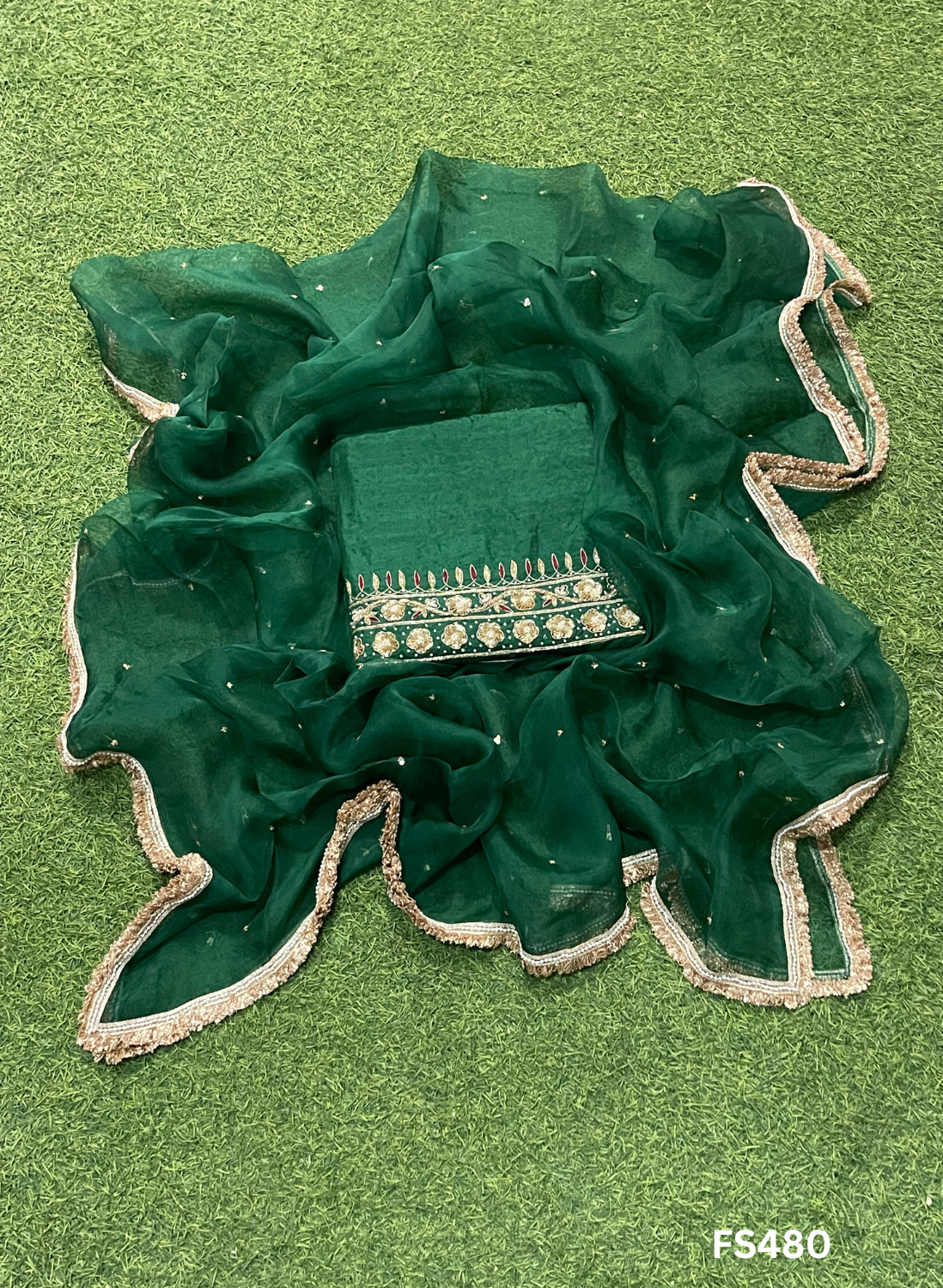 FS480 | Mehndi Green | Raw Silk Suit | Party Wear | Wedding | Jaggo | Festival