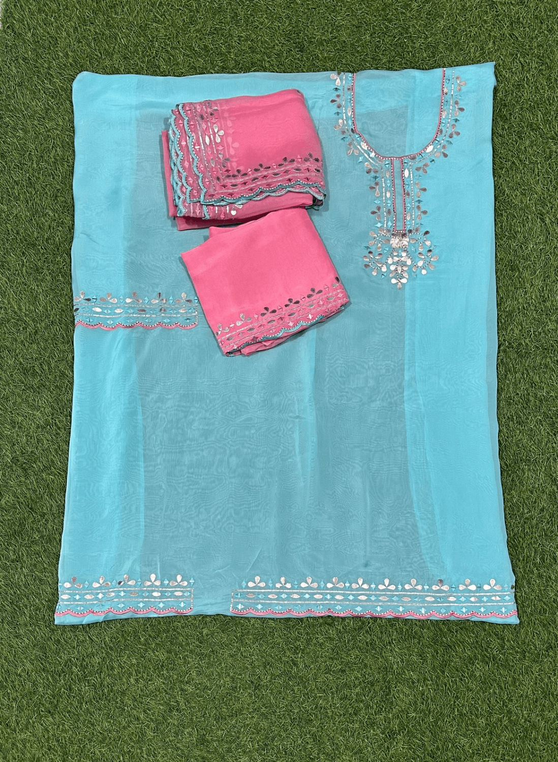 Sky blue and baby pink Organza Suit | Wedding | Party Wear | Jaggo | Festival | Casual Wear |