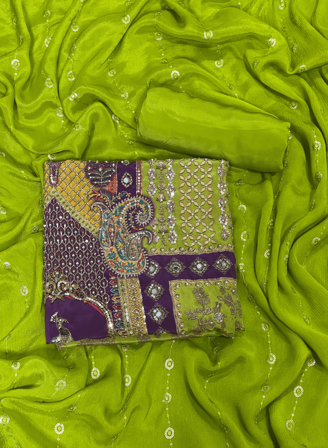 Green | Crepe | Crepe Suit | Wedding | Party Wear | Ring Ceremony | Festival Suit | Allover suit| FS136