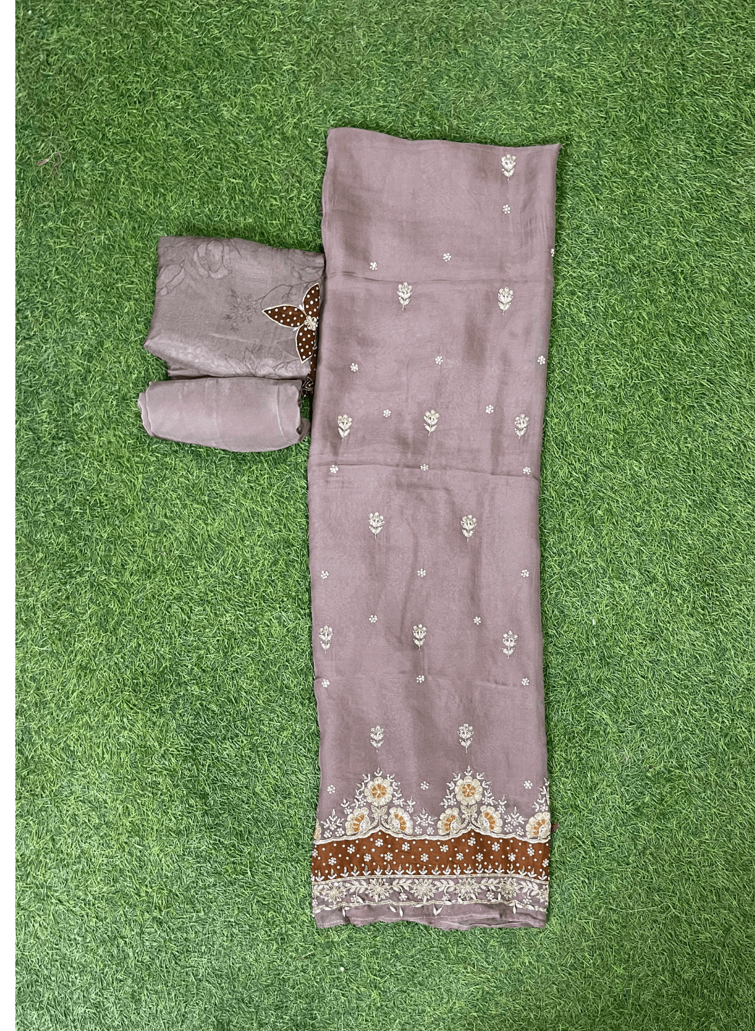| Mouse Shade Suit | Organza Suit| Party Wear | Wedding | Jaggo | Ring Ceremony | Festival