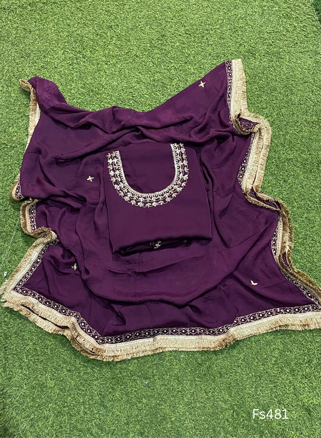 FS481 | Wine | Satin Crepe | Party Wear | Wedding | Jaggo | Ring Ceremony | Festival