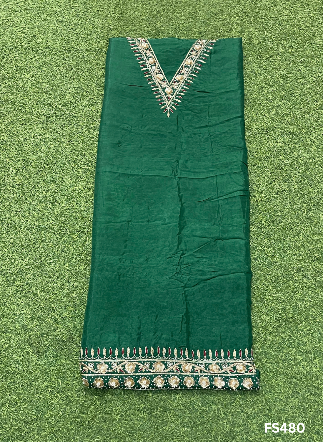 FS480 | Mehndi Green | Raw Silk Suit | Party Wear | Wedding | Jaggo | Festival