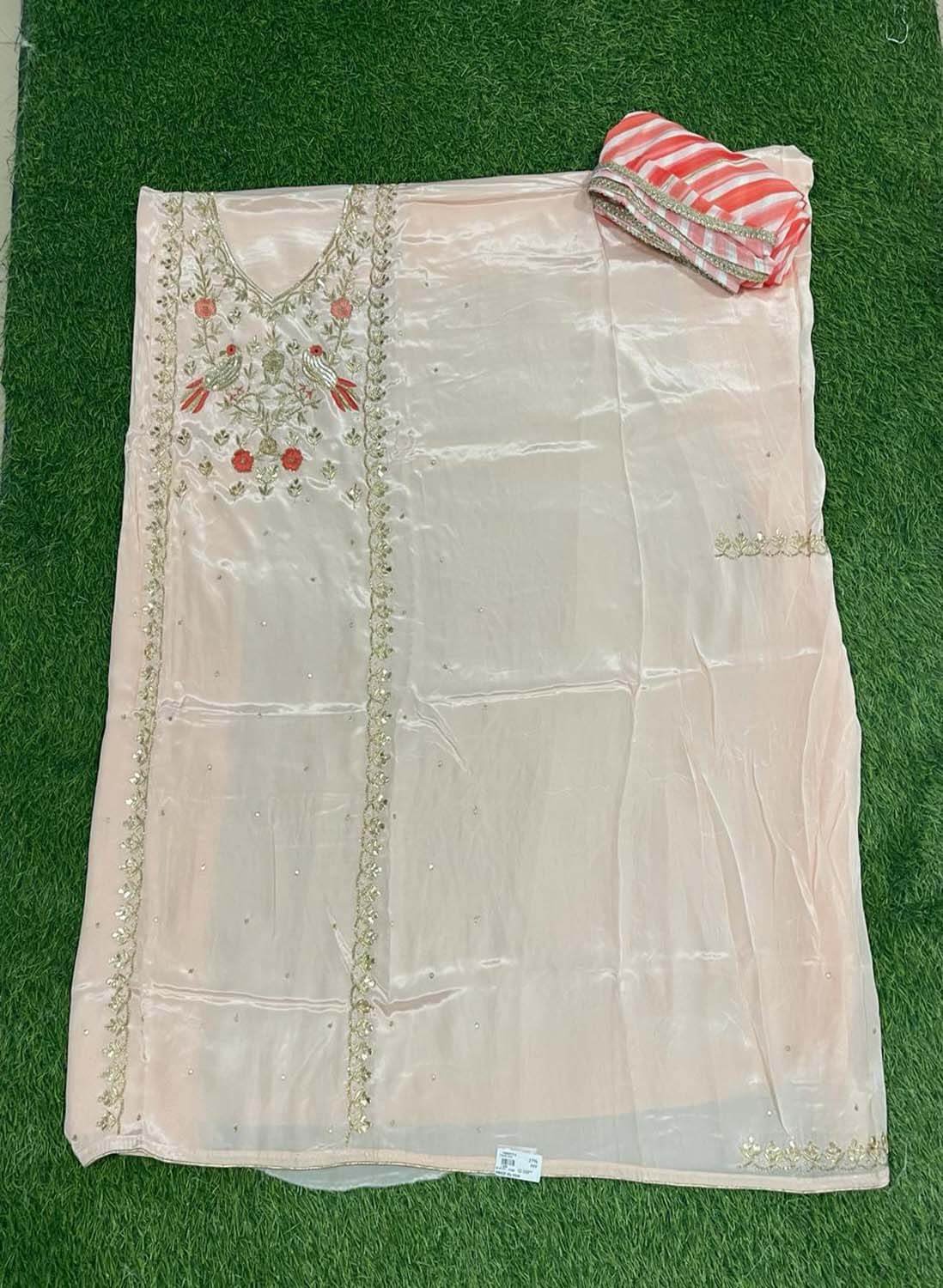 Peach | Crepe Suit | Wedding | Party Wear | Jaggo | Ring Ceremony | Festival |