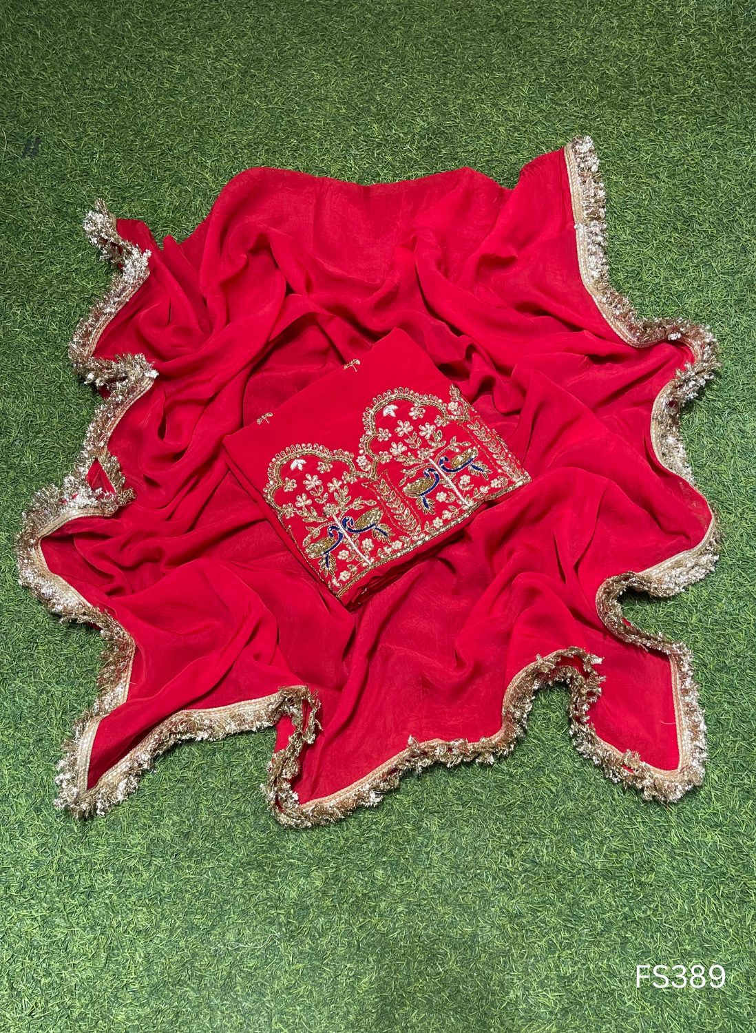 FS389 | Red Georgette Suit | Party Wear | Wedding | Jaggo | Ring Ceremony | Festival |