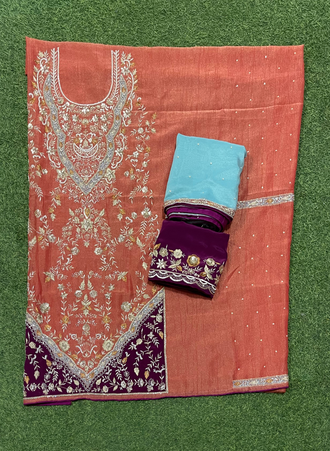 FS162 | Rust |Crush Shimmer Suit | Party Wear | Wedding | Jaggo | Ring Ceremony | Festival | F9JAAA