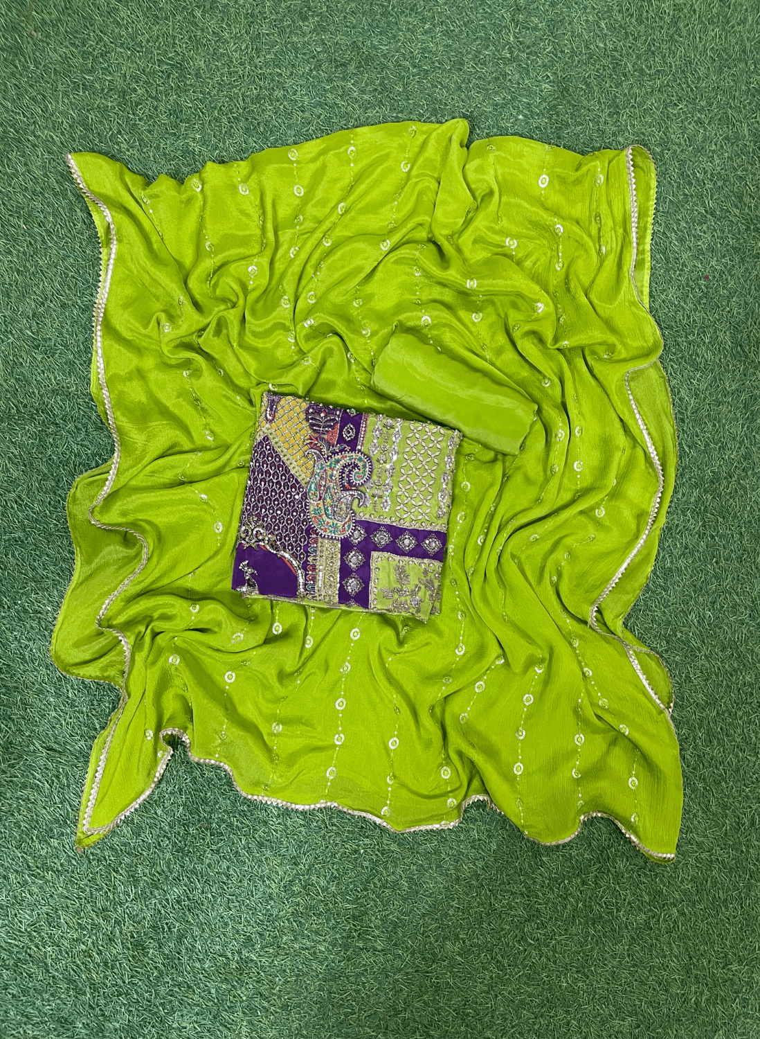 Green | Crepe | Crepe Suit | Wedding | Party Wear | Ring Ceremony | Festival Suit | Allover suit| FS136