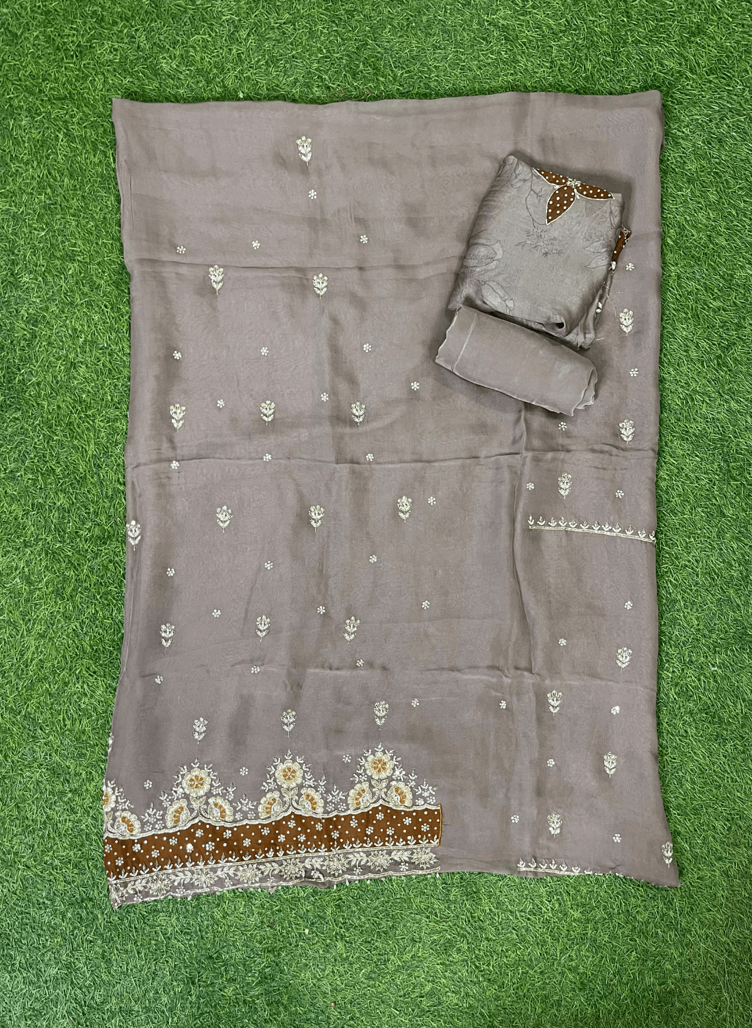 | Mouse Shade Suit | Organza Suit| Party Wear | Wedding | Jaggo | Ring Ceremony | Festival