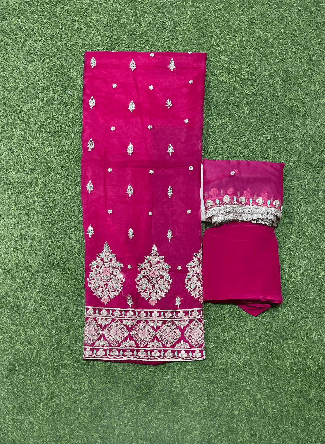 FS134 | Hot-Pink | Organza Suit| Party Wear | Wedding | Jaggo | Ring Ceremony | Festival | F9JFAA