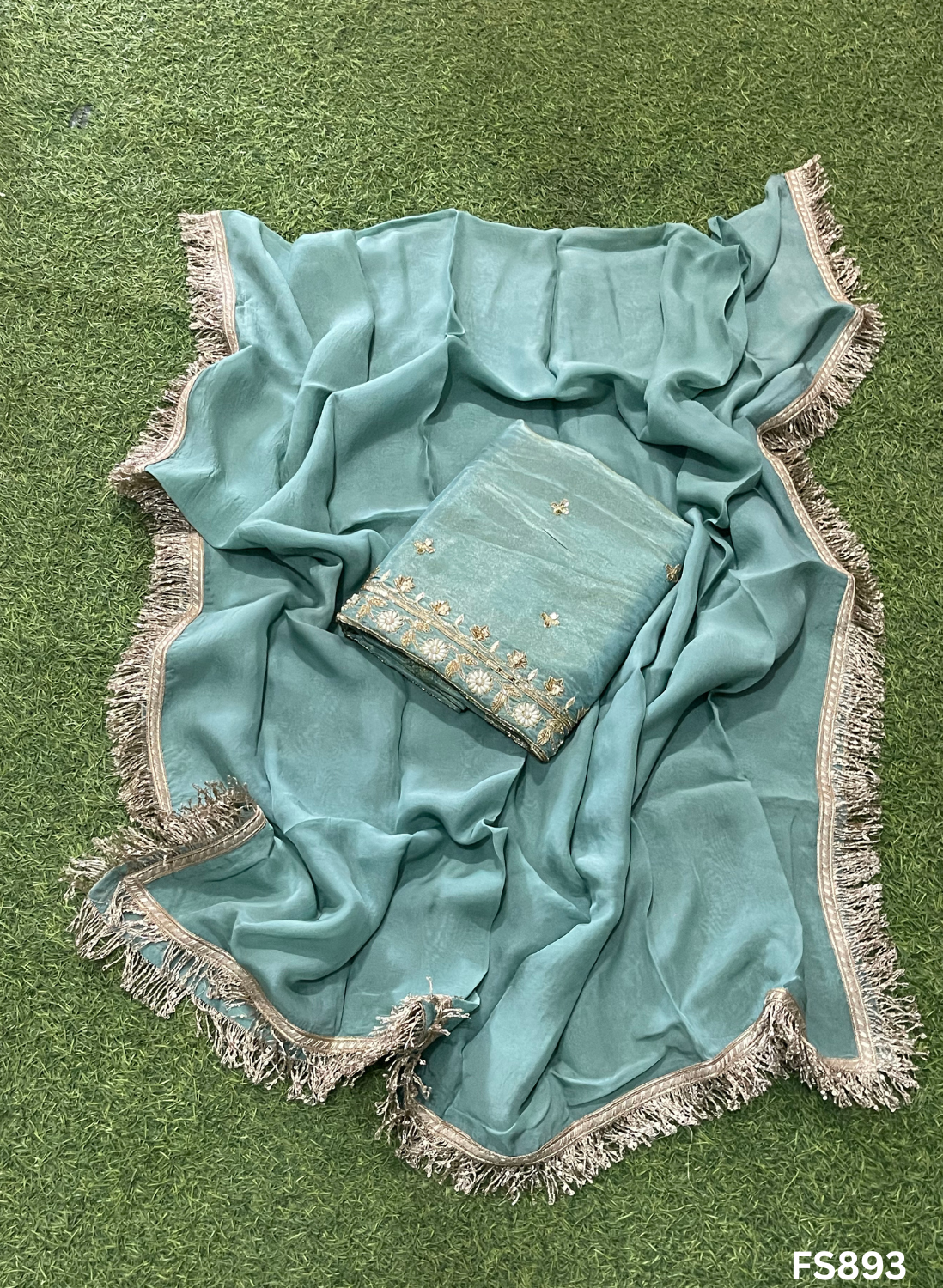 FS893 | Sky Blue | Shimmer Suit | Party Wear | Wedding | Jaggo | Ring Ceremony | Festival