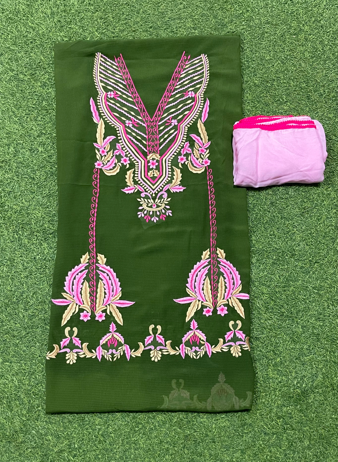 FS759 | Green Georgette Suit | Party Wear | Wedding | Jaggo | Ring Ceremony | Festival |