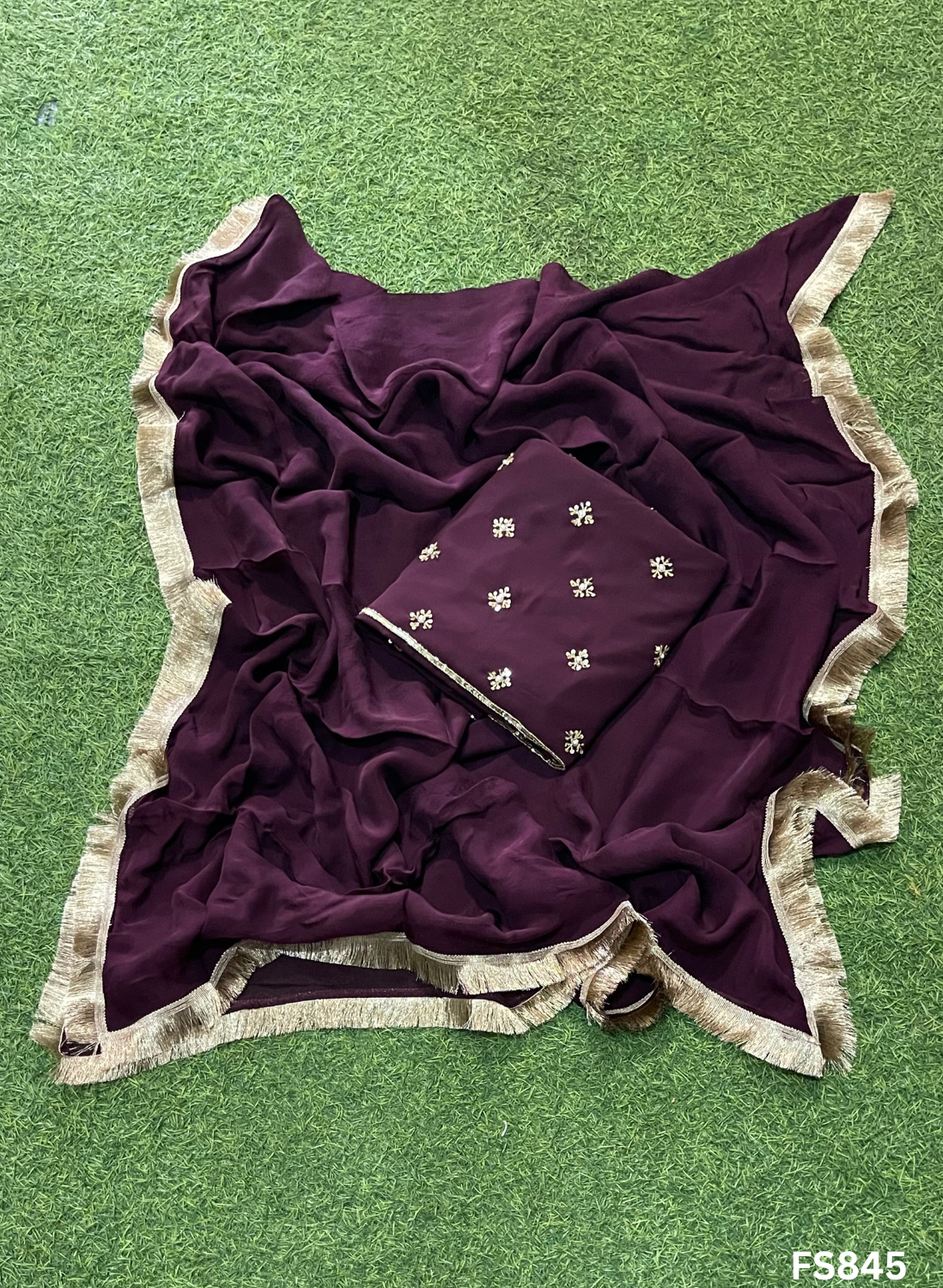 FS845 | Wine | Georgette Suit | Party Wear | Wedding | Jaggo | Ring Ceremony | Festival