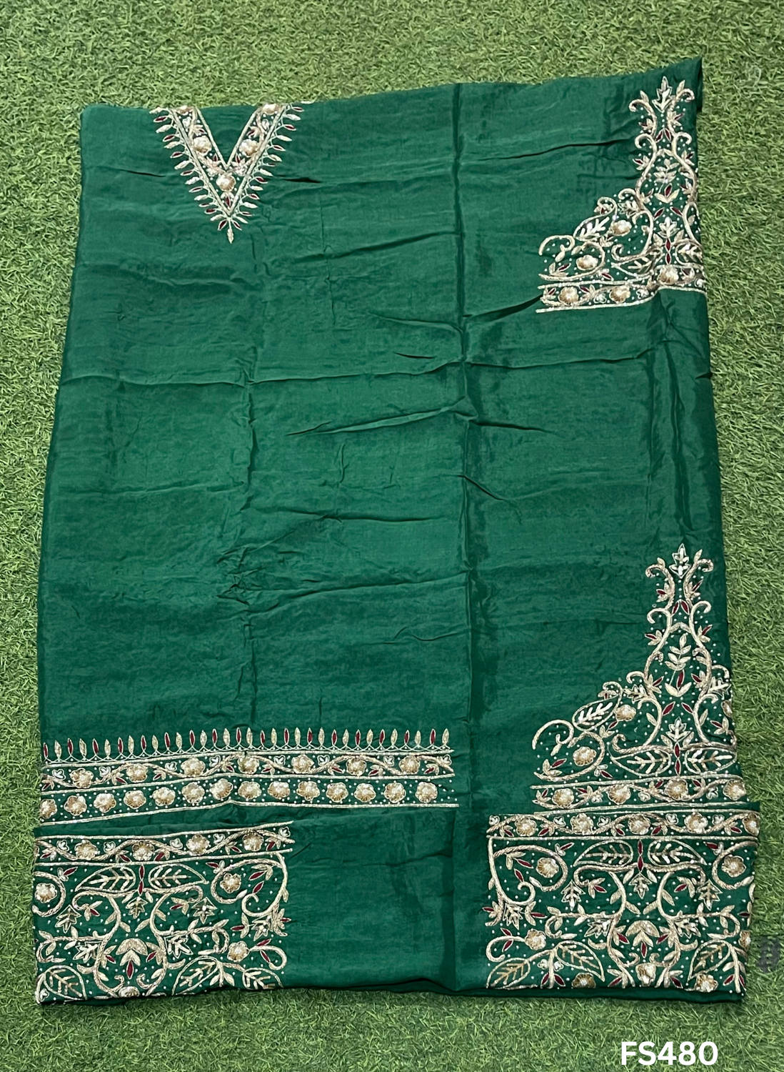 FS480 | Mehndi Green | Raw Silk Suit | Party Wear | Wedding | Jaggo | Festival