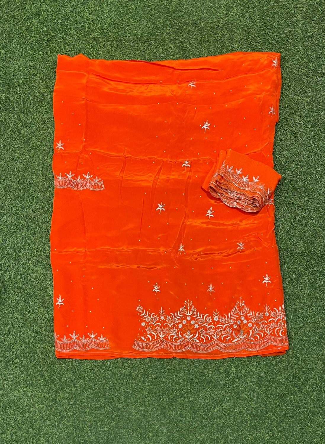 Orange | Crepe Suit | Wedding | Party Wear | Ring Ceremony | Festival Suit | Allover suit |