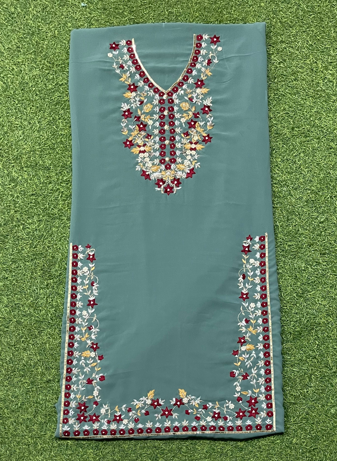 FS766 | Dark Sea-Green | Georgette Suit | Party Wear | Wedding | Jaggo | Ring Ceremony | Festival | F9HAAA