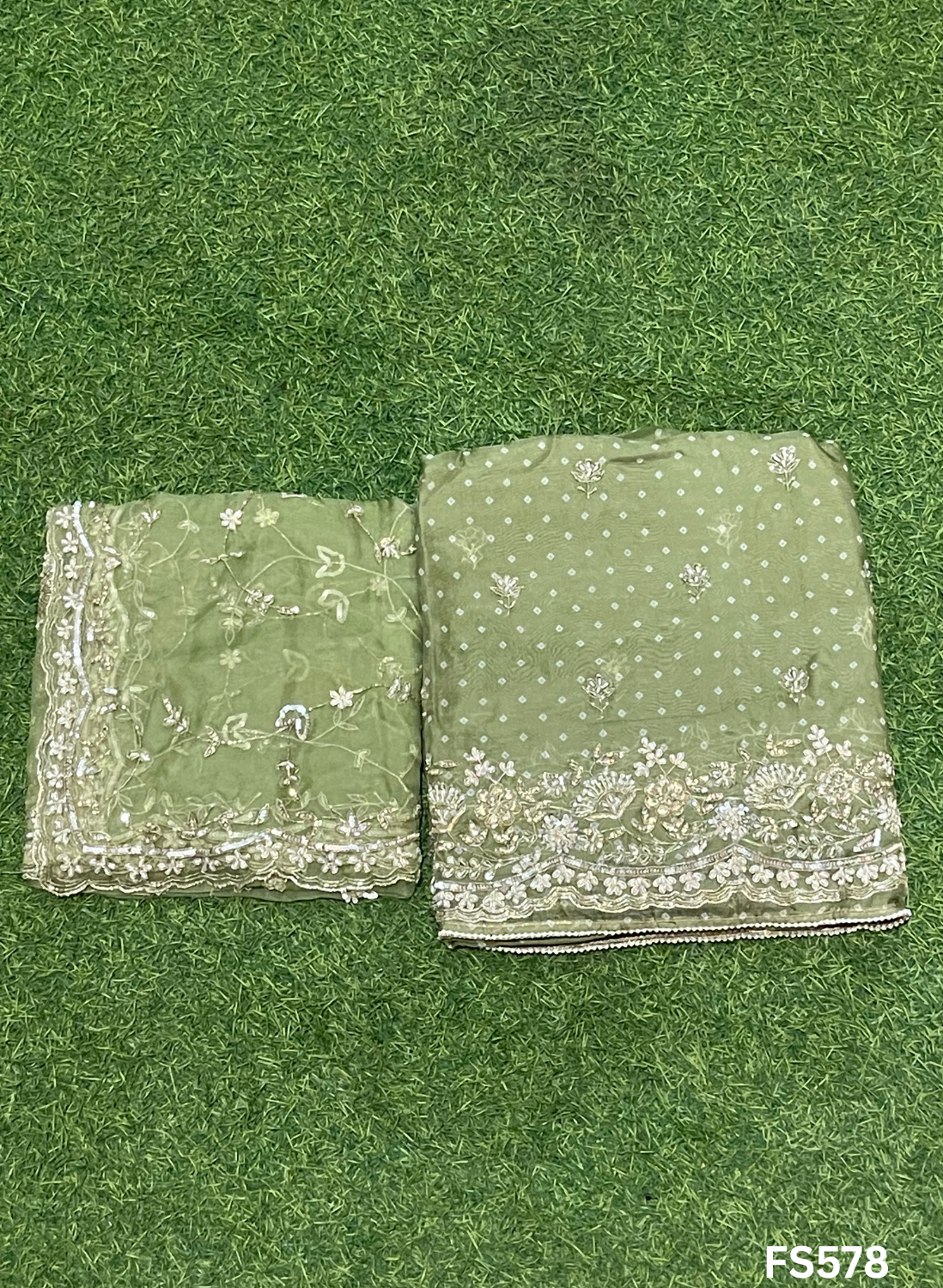 FS578 | Bandani print Organza Suit | Party Wear | Wedding | Jaggo | Ring Ceremony | Festival