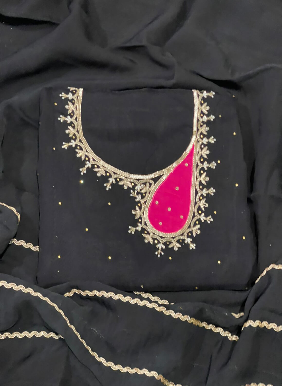 FS252 | Black Organza Suit | Party Wear | Wedding | Jaggo | Ring Ceremony |F9DAAA