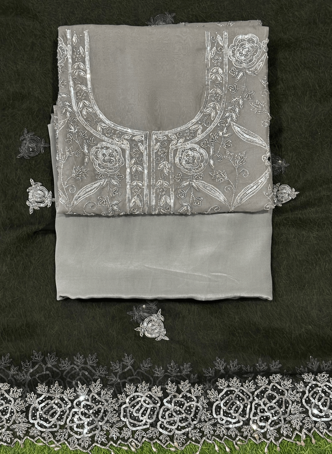 FS124 | Black and gray Pure Organza Suit | Party Wear | Wedding | Ring Ceremony | Festival | F9BDAAABridal |