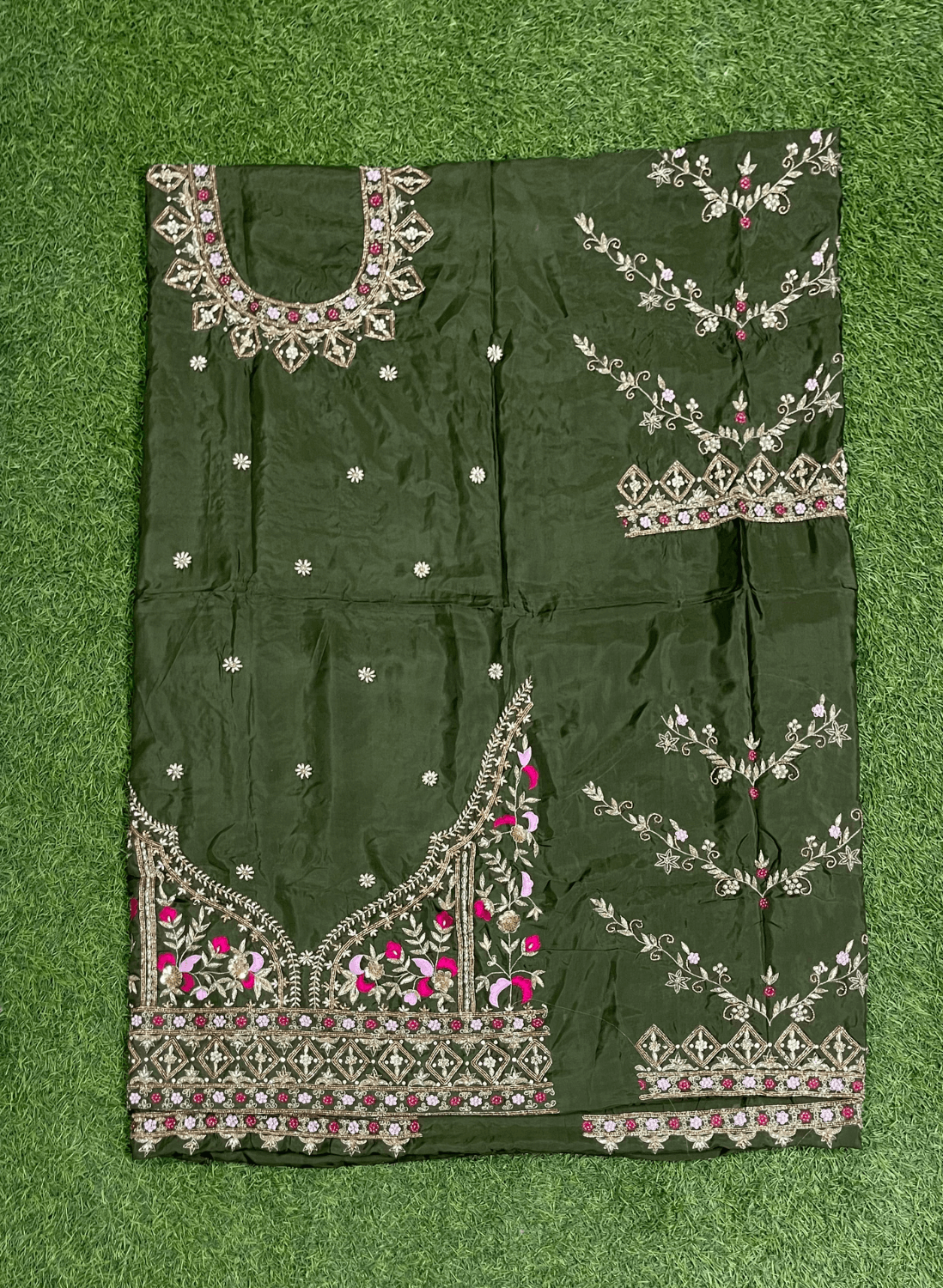 FS198 | Bottle Green | Shade | Silk Suit | Party Wear | Wedding | Jaggo | Ring Ceremony | Festival | F9GFAA