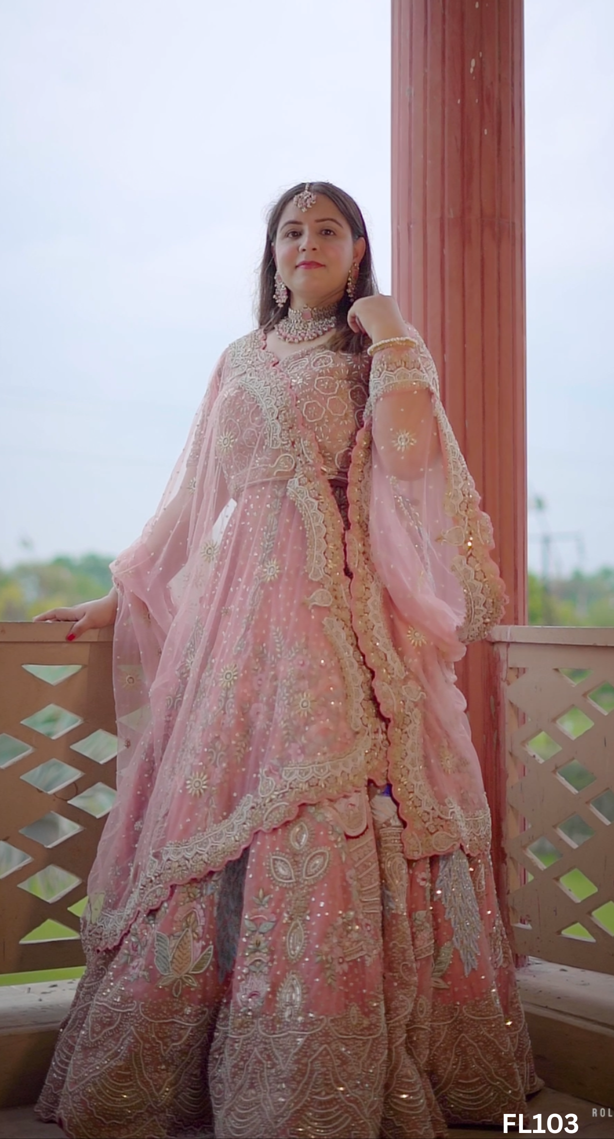 FL103 | Light-Peach | Bridal Lehenga | Net | Hand Embroidery | Wedding Day | Designer Bridal Lehenga