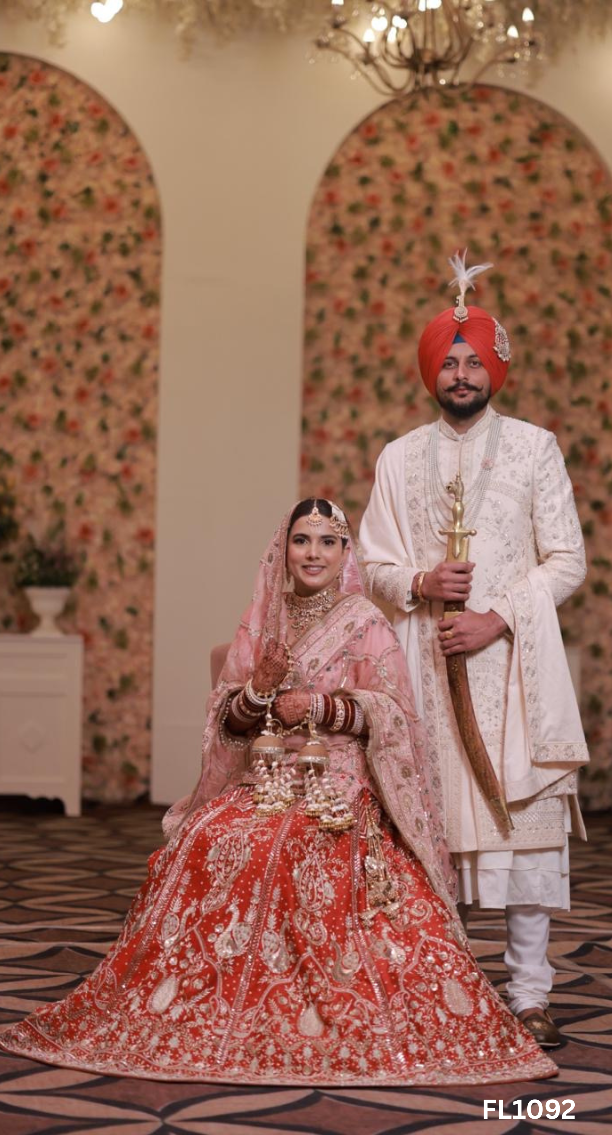 red indian wedding dress FL1092 | Baby-Pink and Red | Bridal Kurti-Lehenga | Raw-Silk | Hand Embroidery | Wedding Day