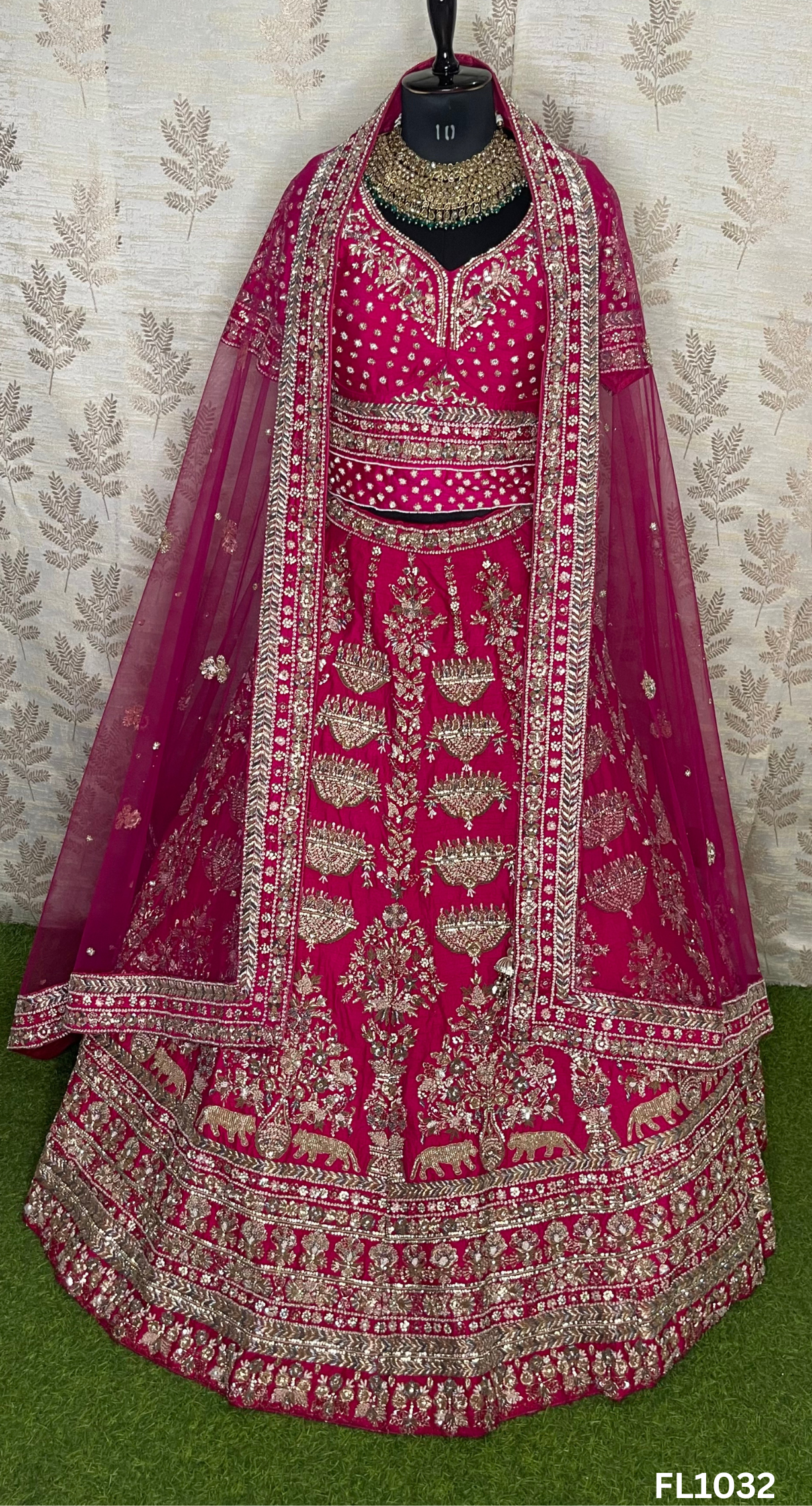 FL1032 | Hot-Pink | Bridal Lehenga | Raw-Silk | Hand Embroidery | Wedding Day | Designer Bridal Lehenga |