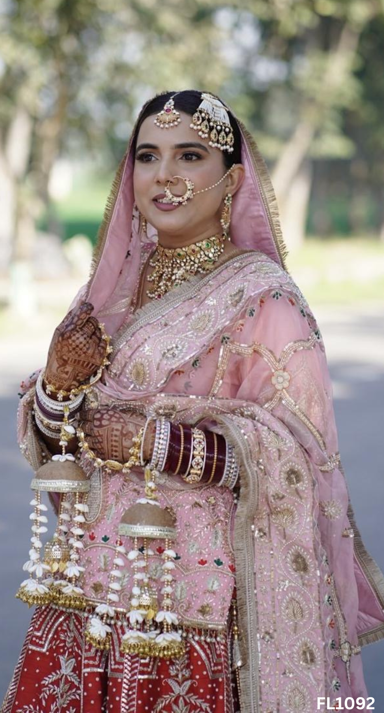 FL1092 | Baby-Pink and Red | Bridal Kurti-Lehenga | Raw-Silk | Hand Embroidery | Wedding Day | Designer Bridal Lehenga