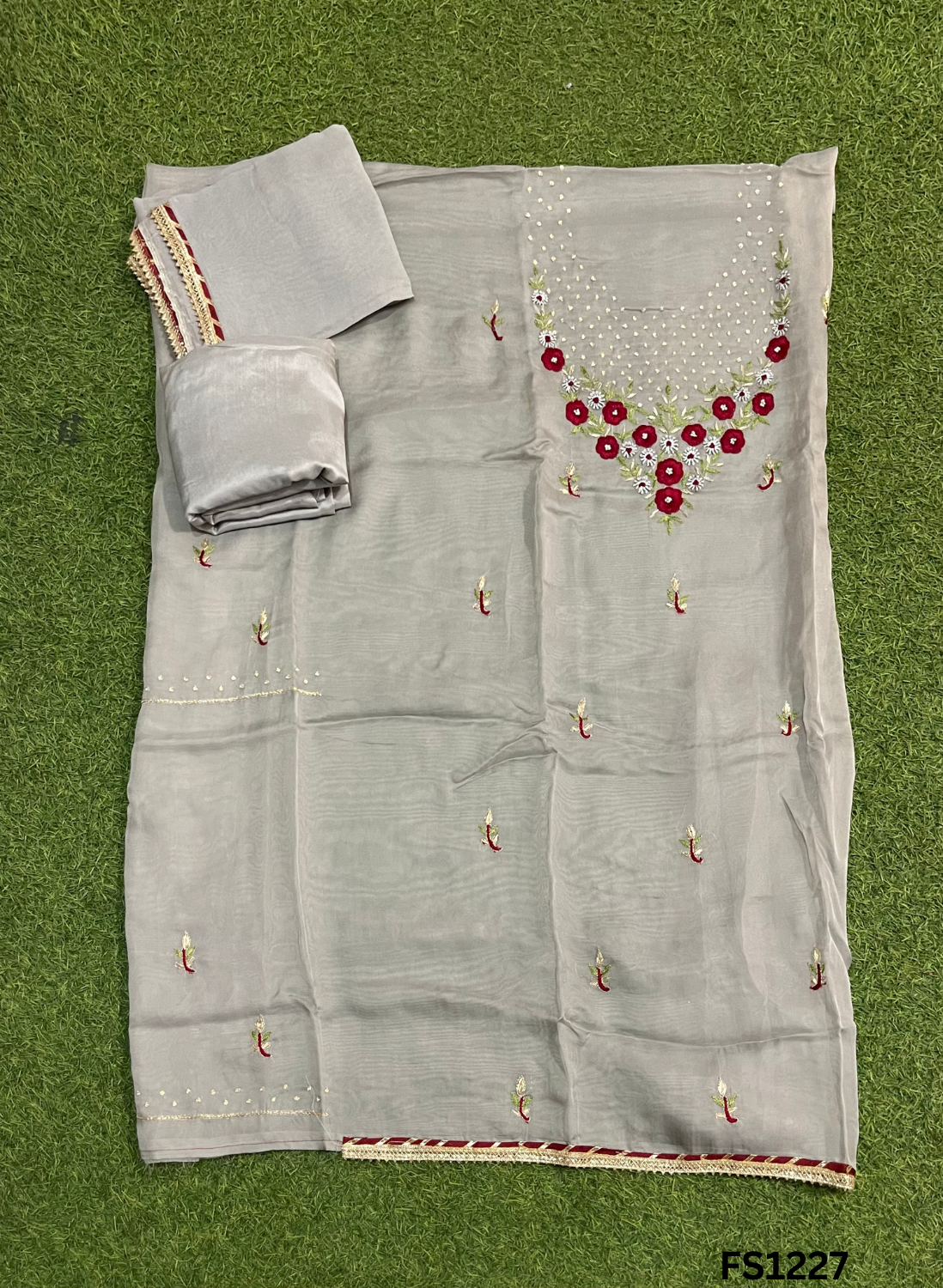 FS1227 | Grey | Burberry Suit | Party Wear | Wedding | Jaggo | Ring Ceremony | Festival |