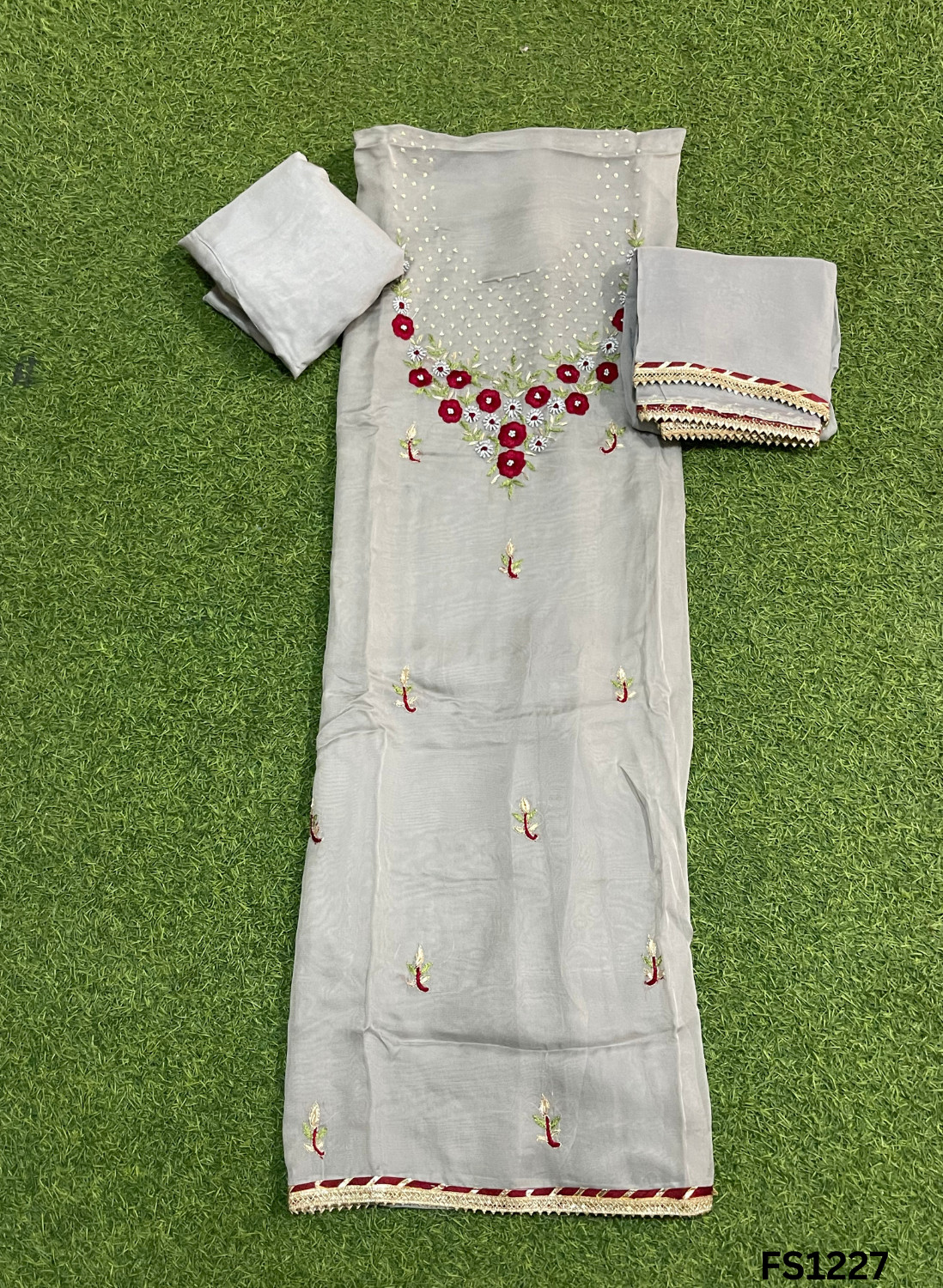 FS1227 | Grey | Burberry Suit | Party Wear | Wedding | Jaggo | Ring Ceremony | Festival |