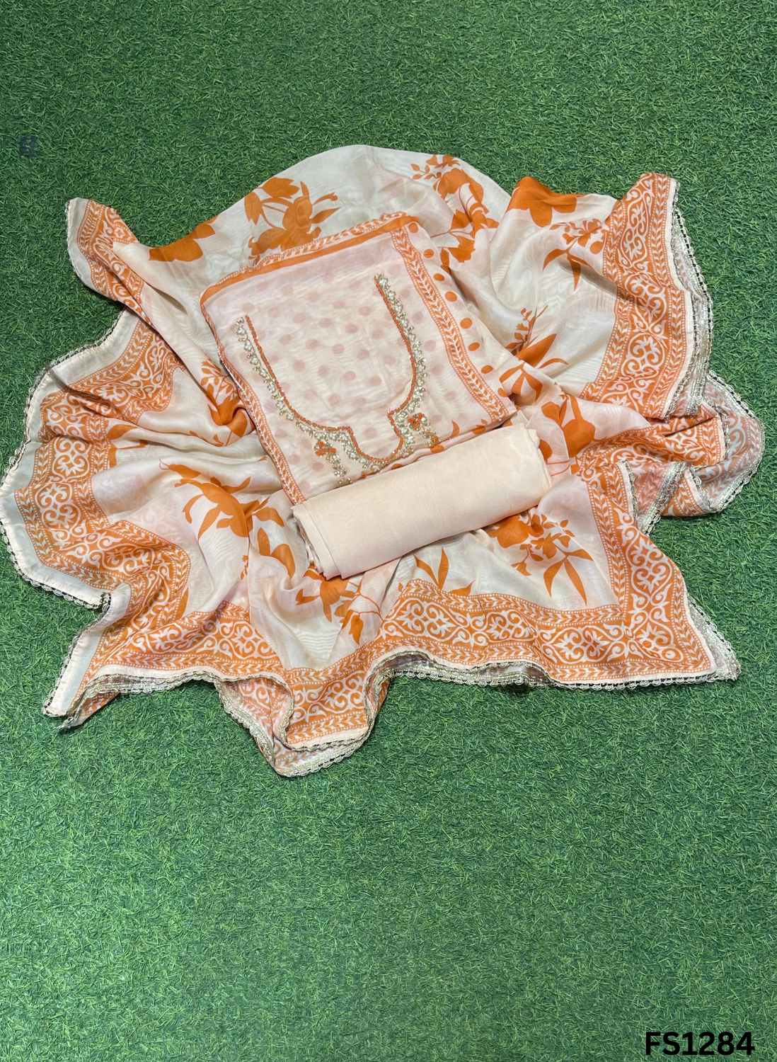 FS1284 | Orange | Burberry Suit | Party Wear | Wedding | Jaggo | Ring Ceremony | Festival |