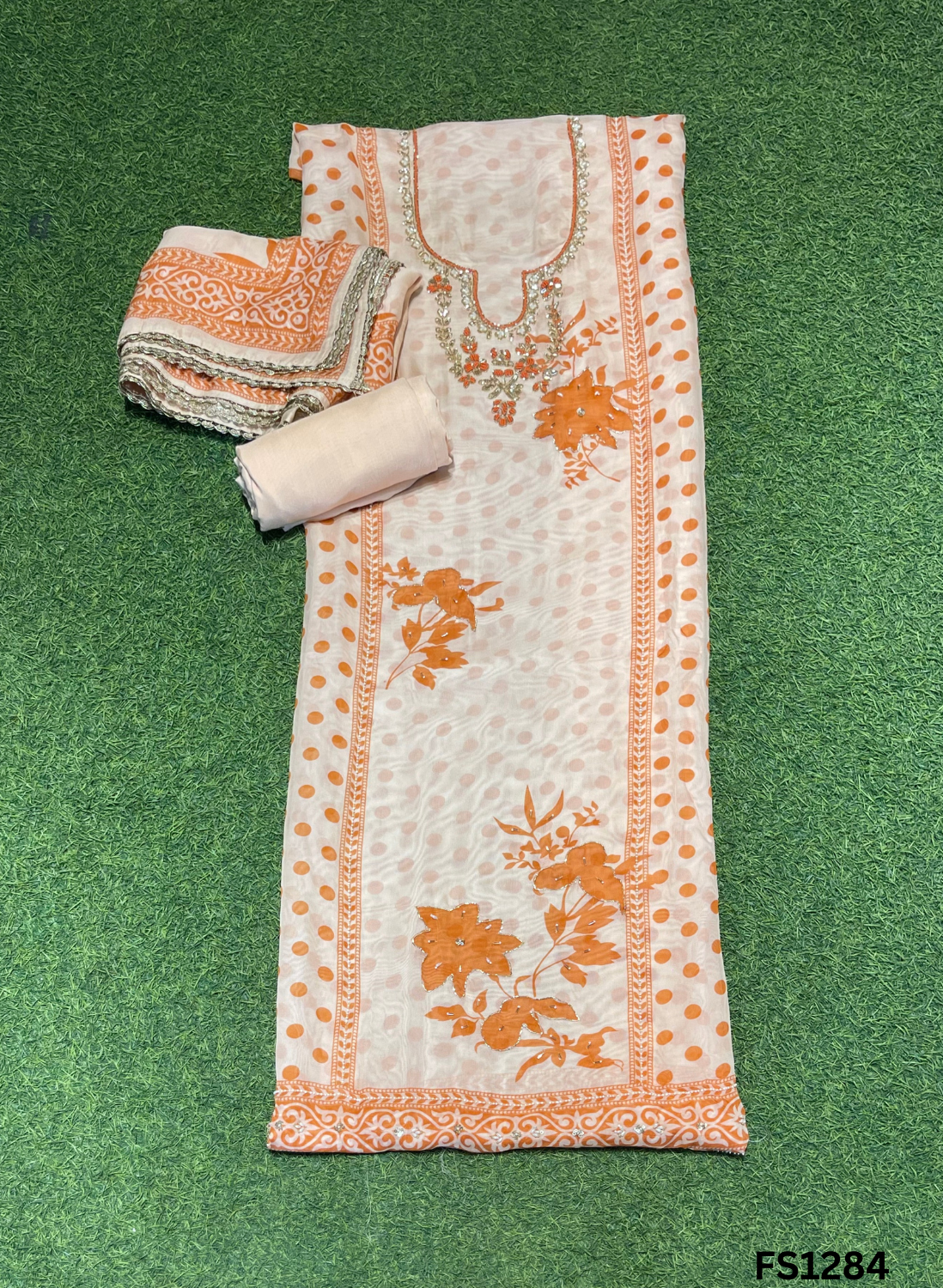 FS1284 | Orange | Burberry Suit | Party Wear | Wedding | Jaggo | Ring Ceremony | Festival |