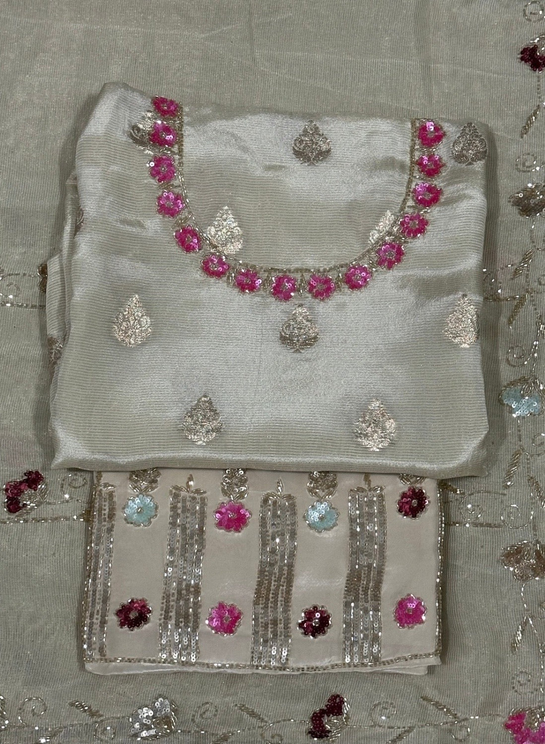Cream Shimmer Suit | Party Wear | Wedding | Jaggo | Ring Ceremony | Festival |