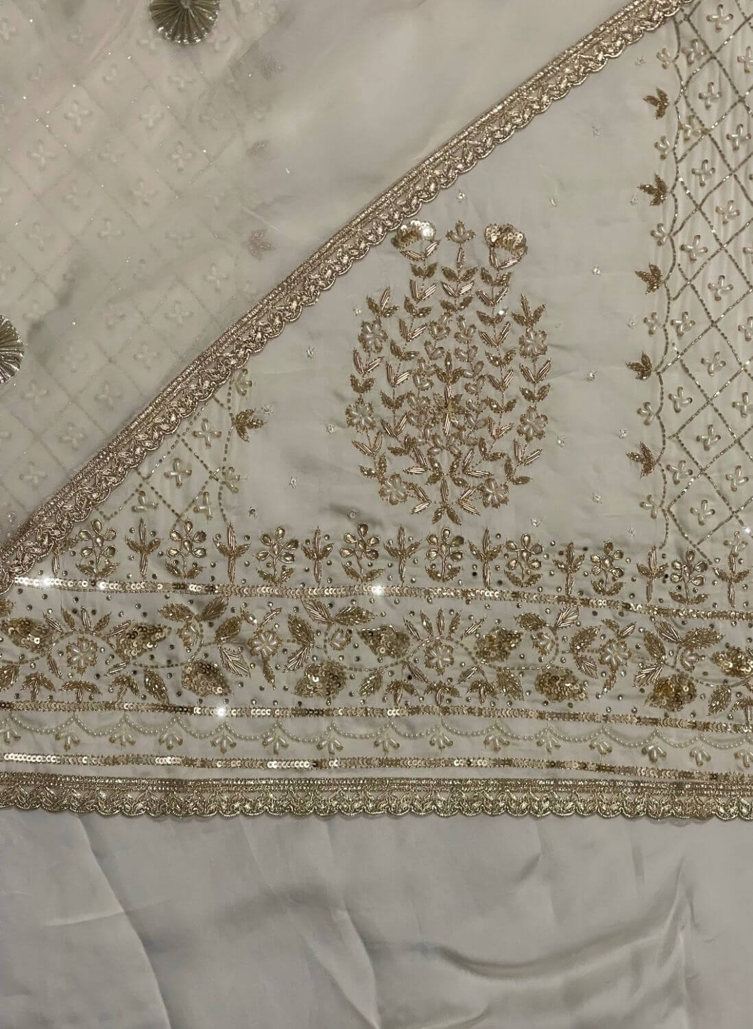 Off-white Crepe Sharten | Crepe Suit | Wedding | Party Wear | Ring Ceremony | Festival Suit |