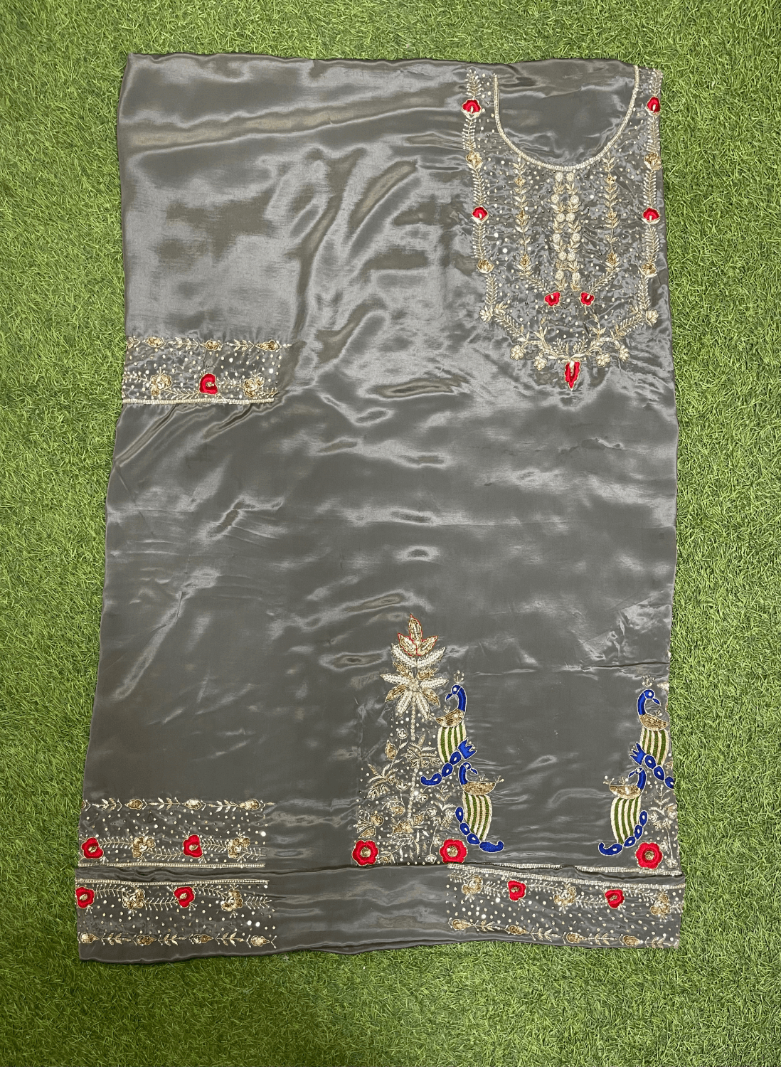 FS243 | Gray | Crepe| Crepe Suit | Wedding | Party Wear | Ring Ceremony | Festival Suit | Allover suit| F9FFAA