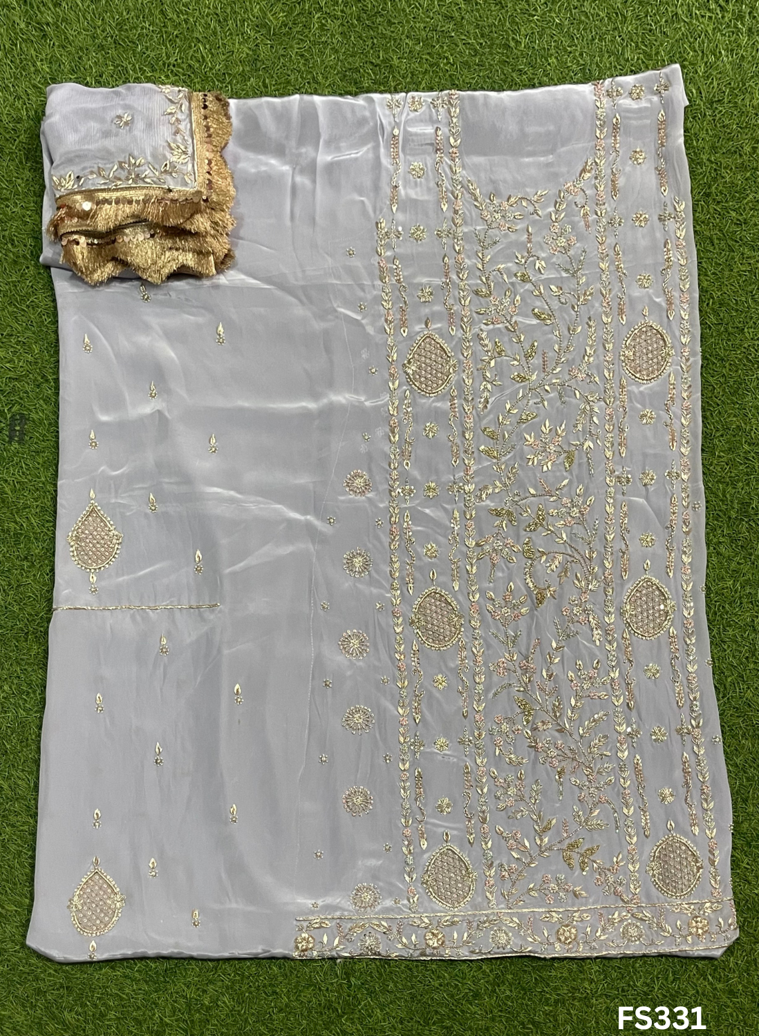 FS331 | Light Grey | Crepe | Suit | Wedding | Party Wear | Ring Ceremony | Festival Suit