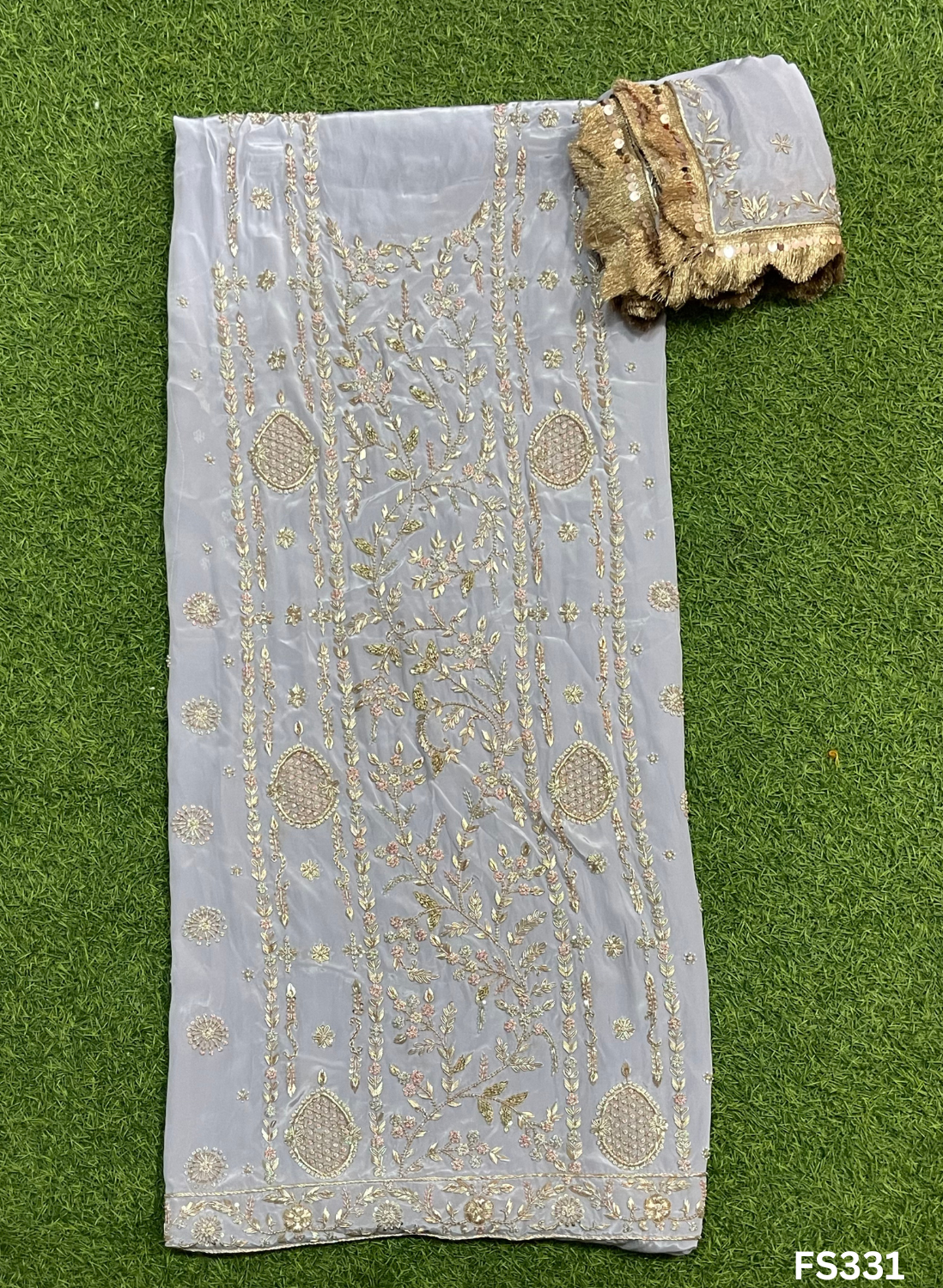 FS331 | Light Grey | Crepe | Suit | Wedding | Party Wear | Ring Ceremony | Festival Suit