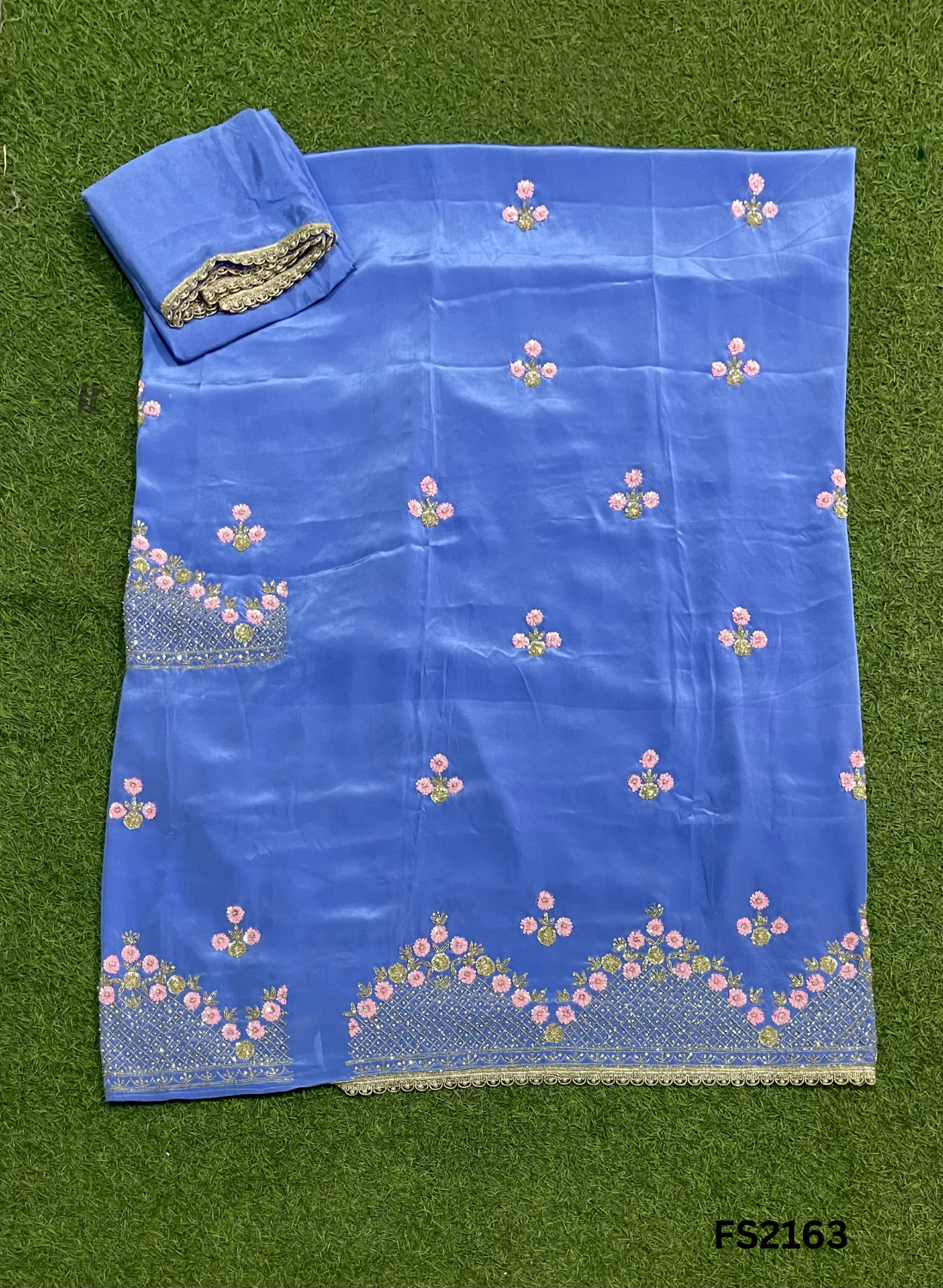 FS2163 | Sky-Blue | Crepe Suit | Hand-Work | Party Wear | Wedding | Ring Ceremony | Festival | Bridal Suit