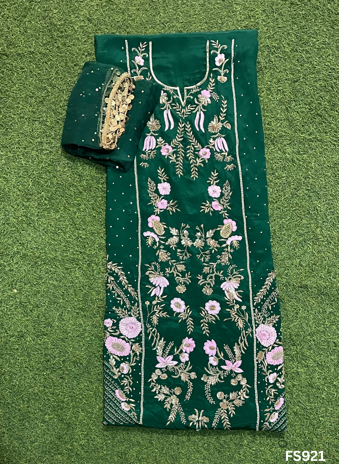 FS921 | Bottle Green | Crepe | Crepe Suit | Wedding | Party Wear | Ring Ceremony | Festival Suit | Allover suit|