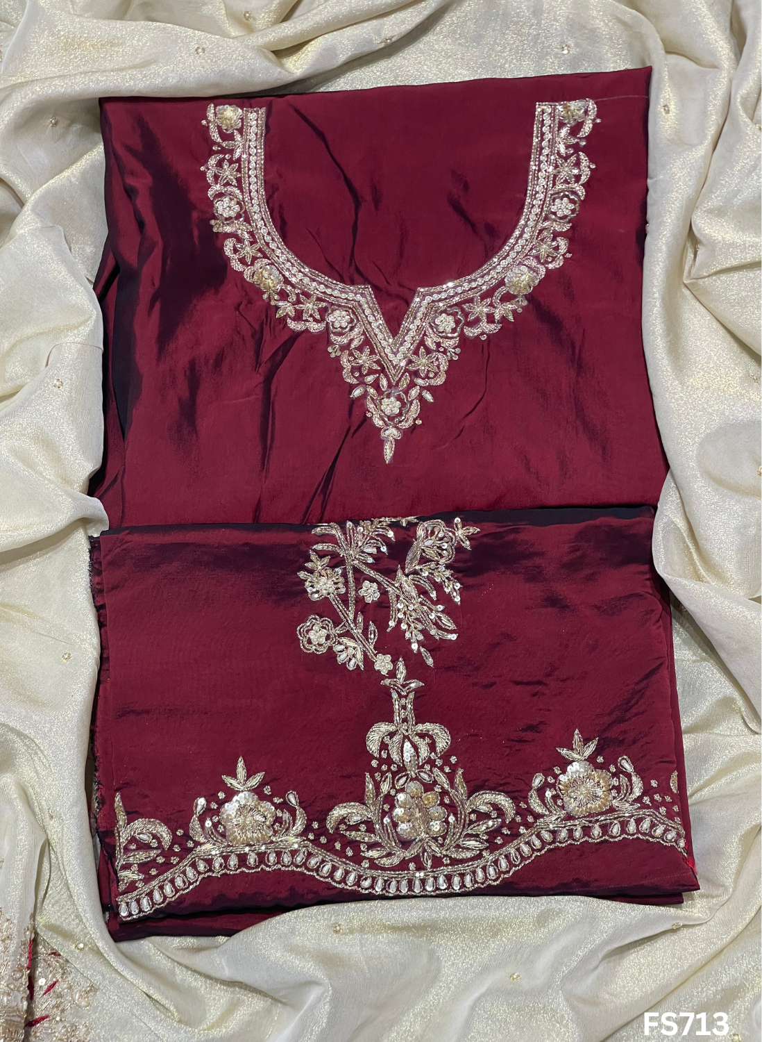 FS713 | Mehroon | Cross Silk | Kurti Lehnga | Party Wear | Wedding | Jaggo | Ring Ceremony | Festival
